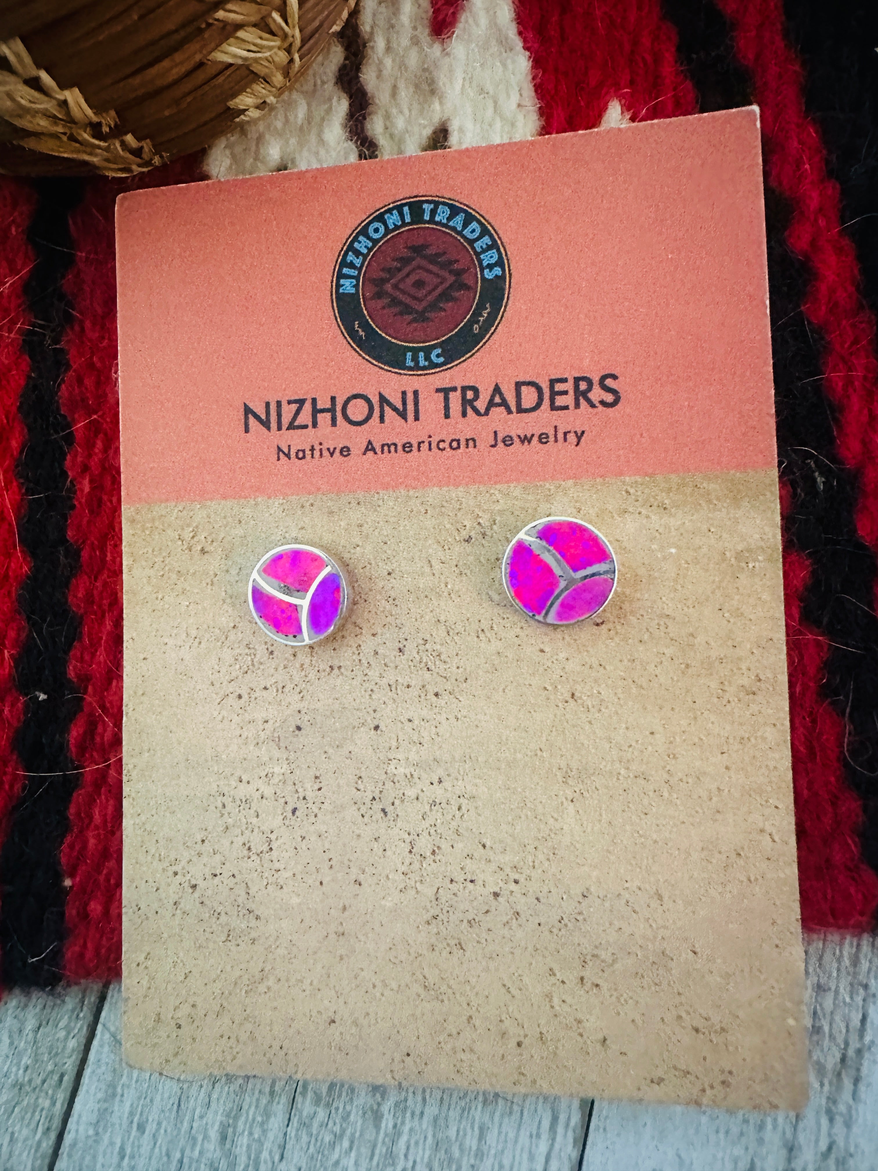 Zuni Pink Opal & Sterling Silver Inlay Stud Earrings