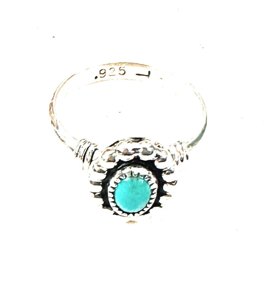 Navajo Turquoise & Sterling Silver Shadowbox Ring Size 4