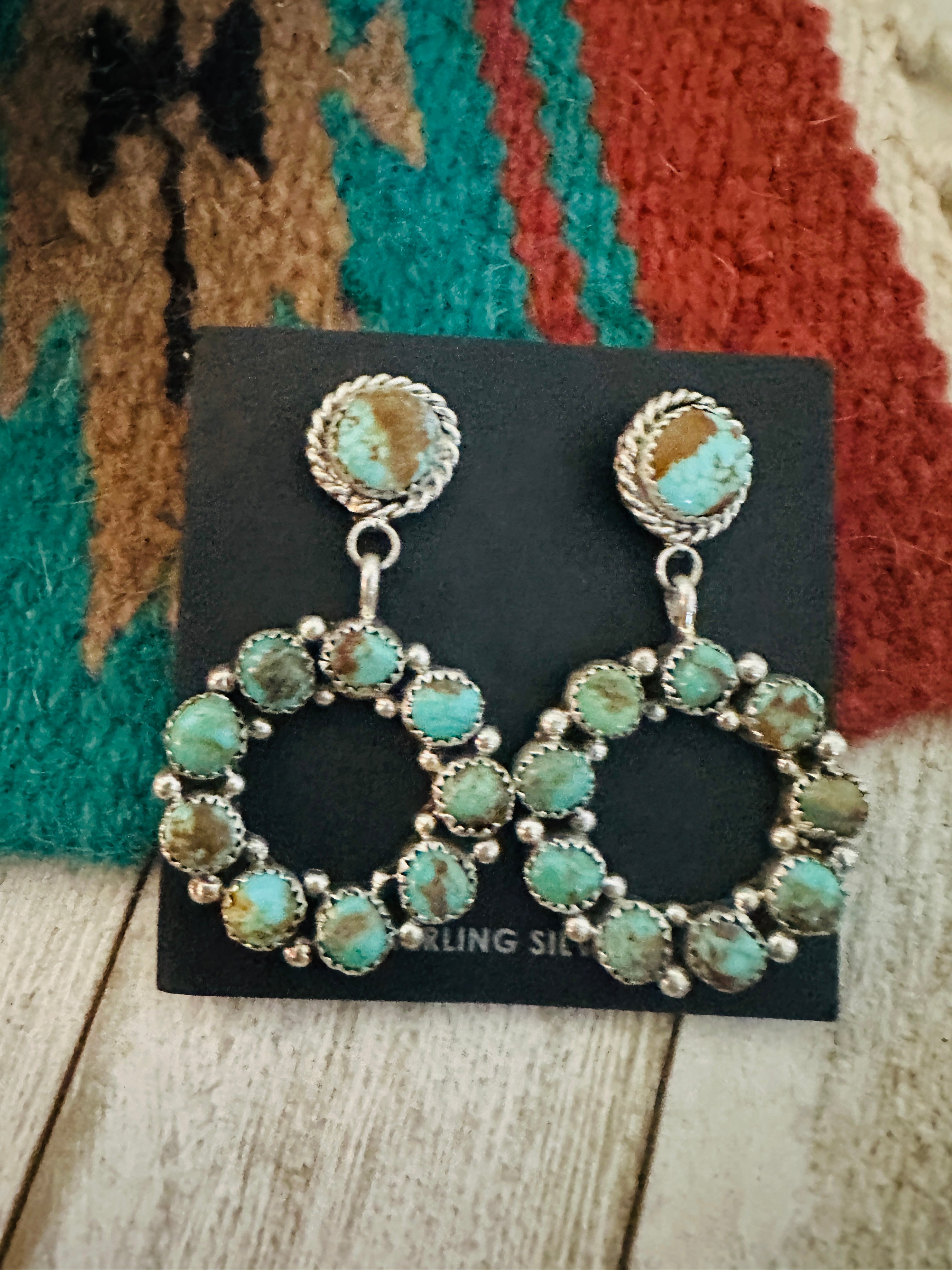 Navajo Royston Turquoise And Sterling Silver Dangle Earrings