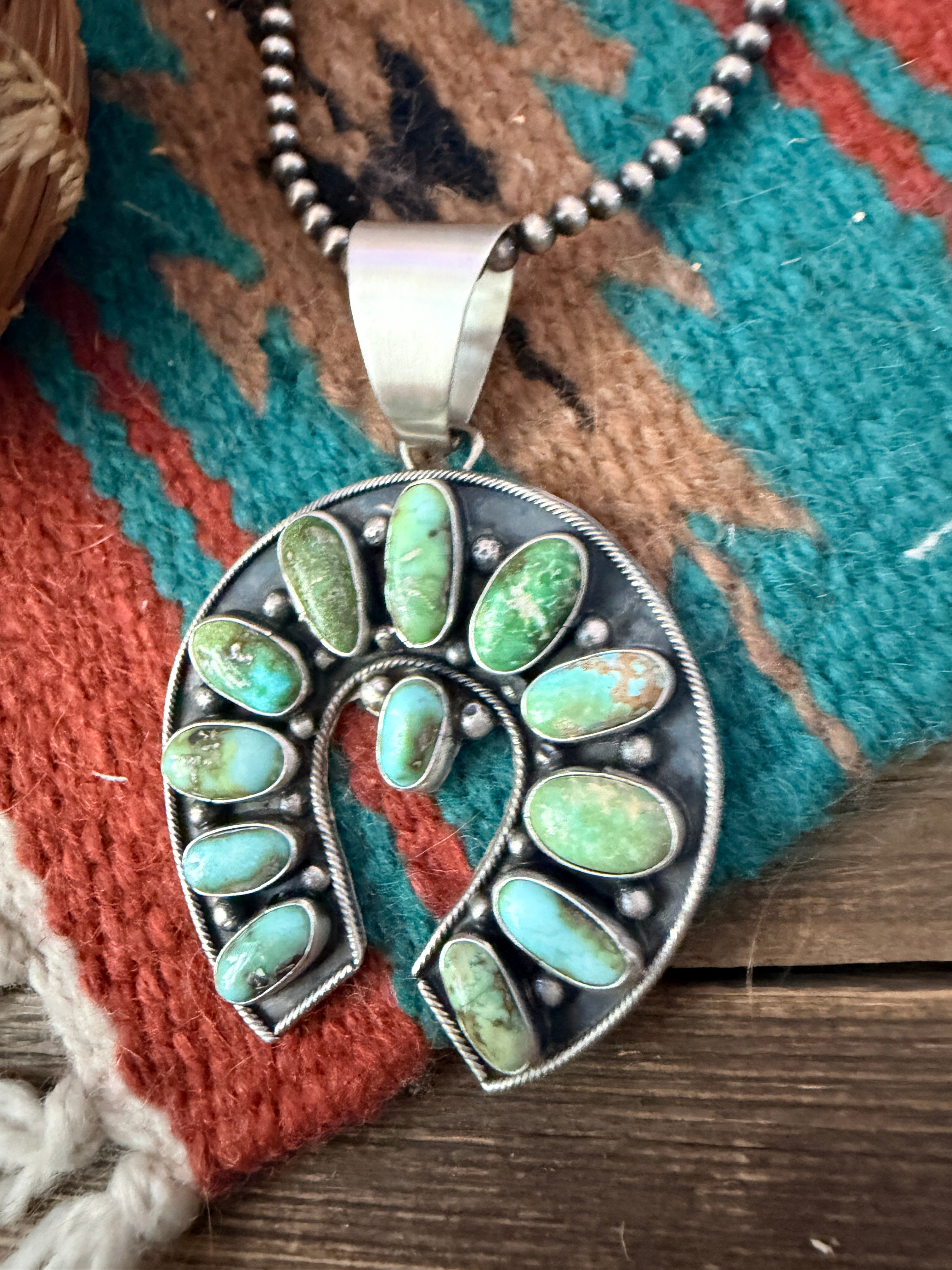 Handcrafted Sterling Silver & Sonoran Mountain Turquoise Naja Pendant by Myra Benally