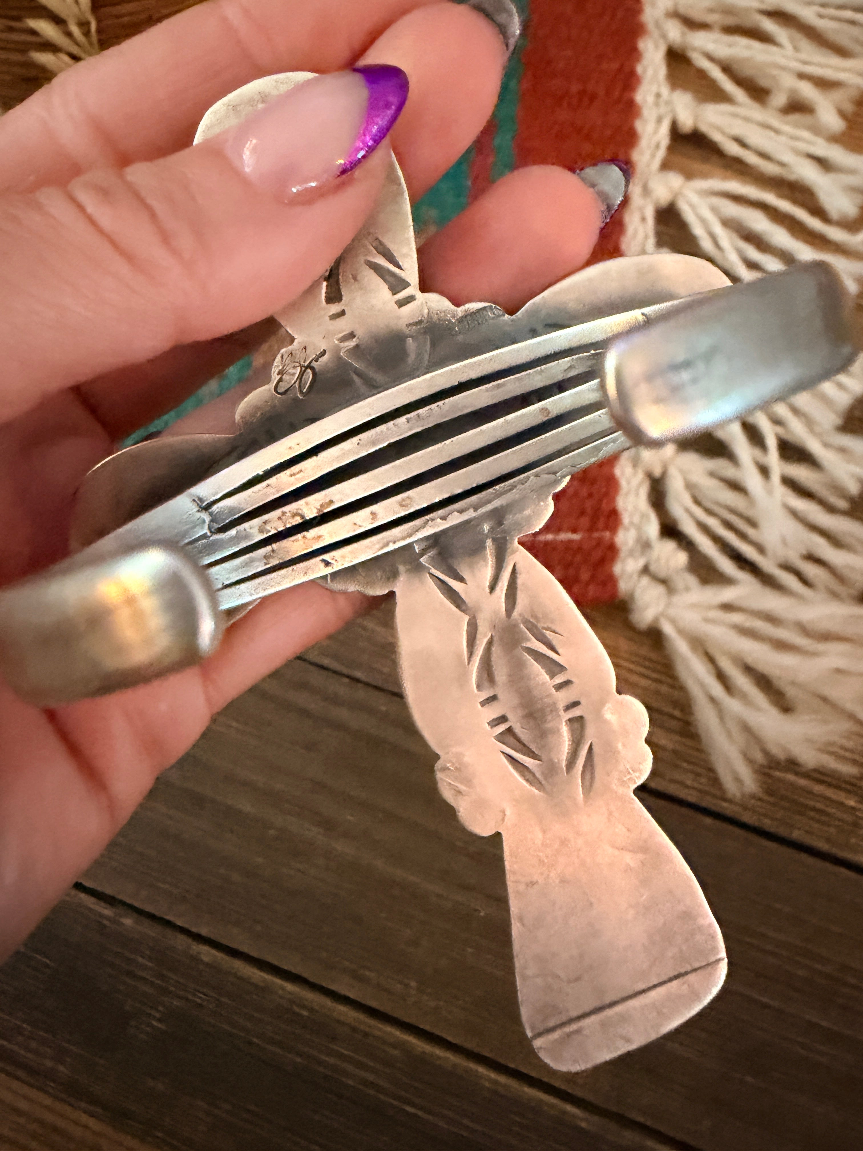 Handcrafted Turquoise & Sterling Silver Cross Cuff Bracelet