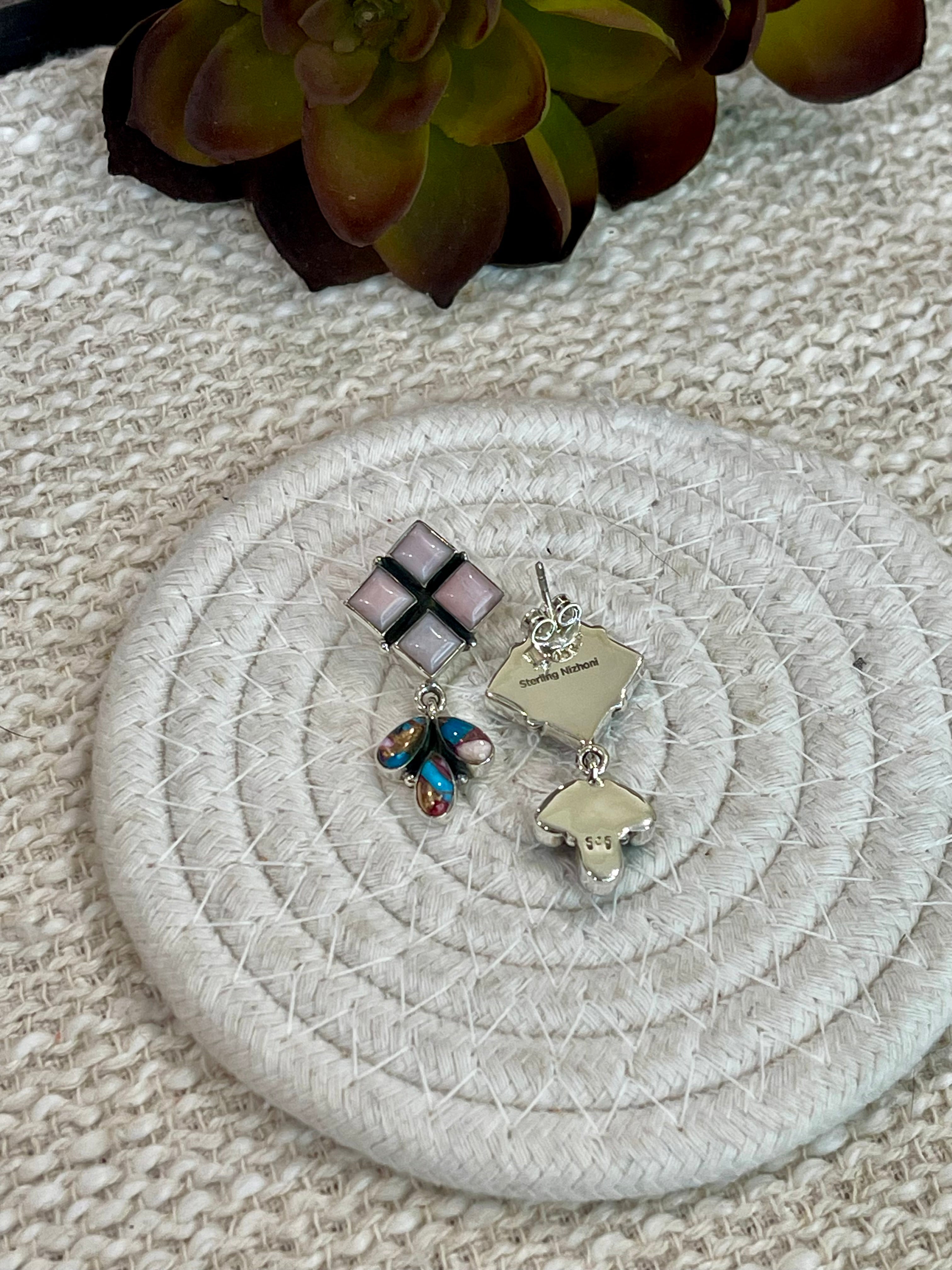 Handmade Purple Dream Mojave , Sterling Silver & Pink Opal Post Dangles