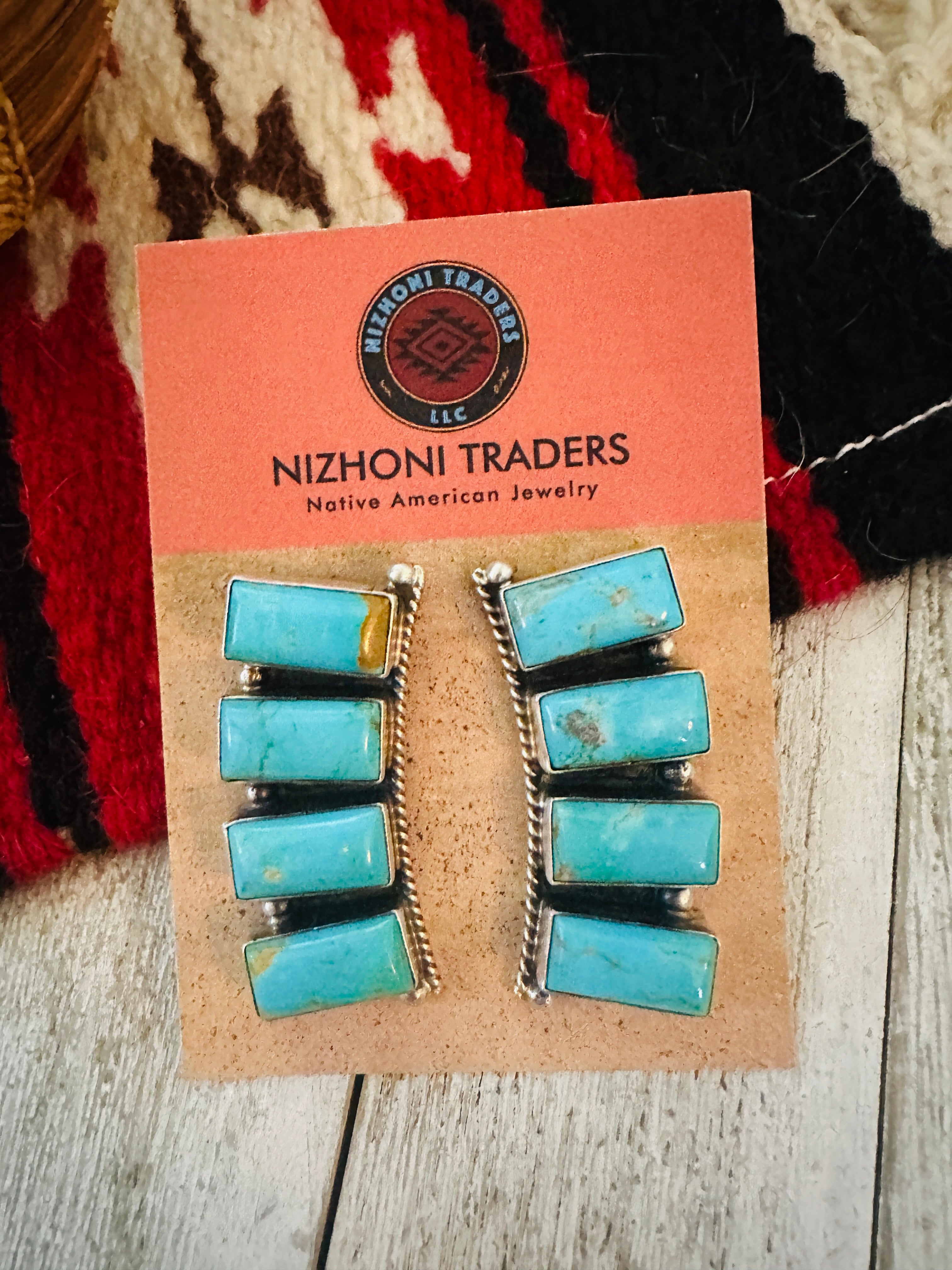 Navajo Sterling Silver & Kingman Turquoise Dangle Earrings by Elouise Kee