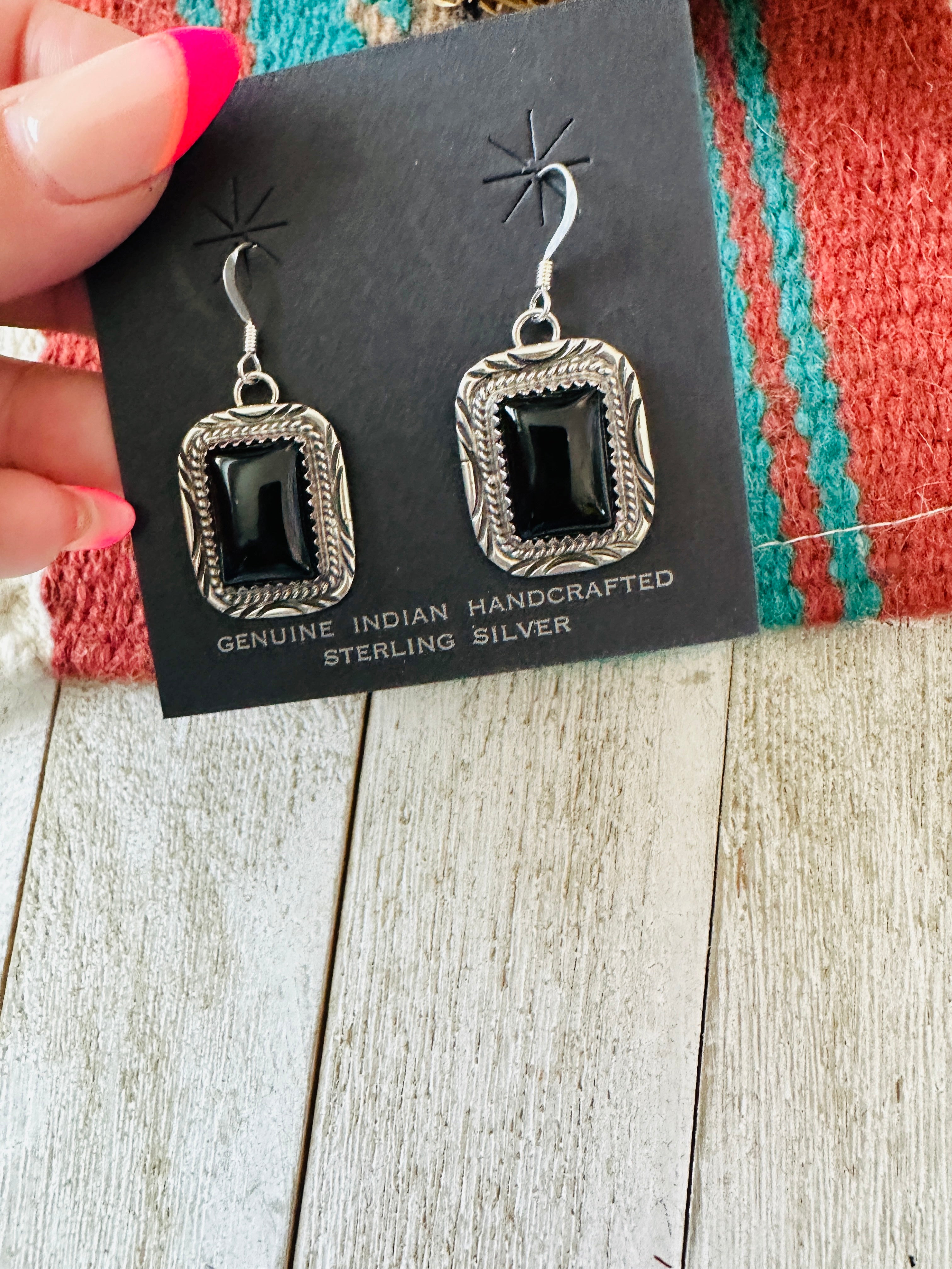 Handcrafted Onyx & Sterling Silver Dangle Earrings