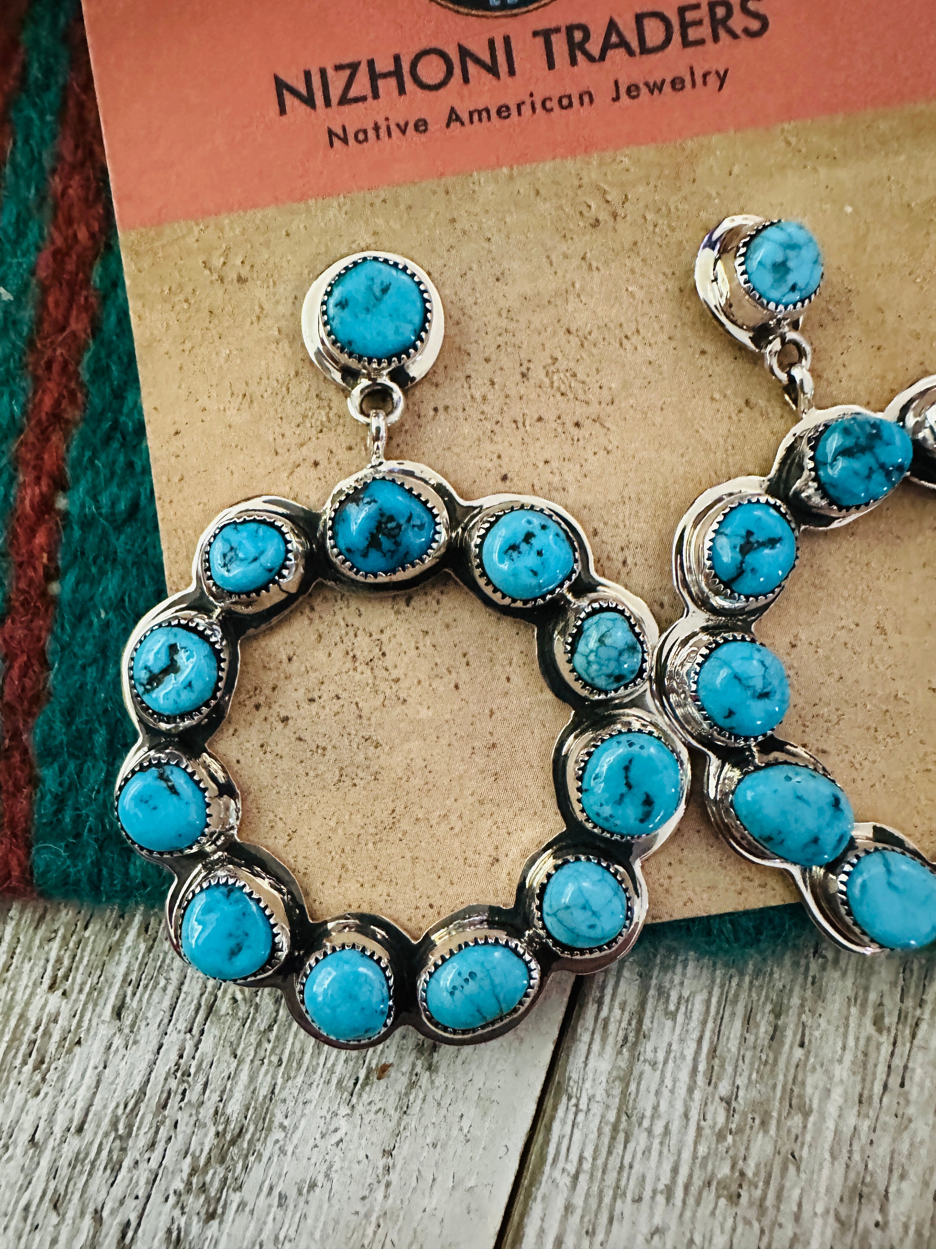 Handcrafted Sterling Silver & Turquoise Cluster Dangle Earrings