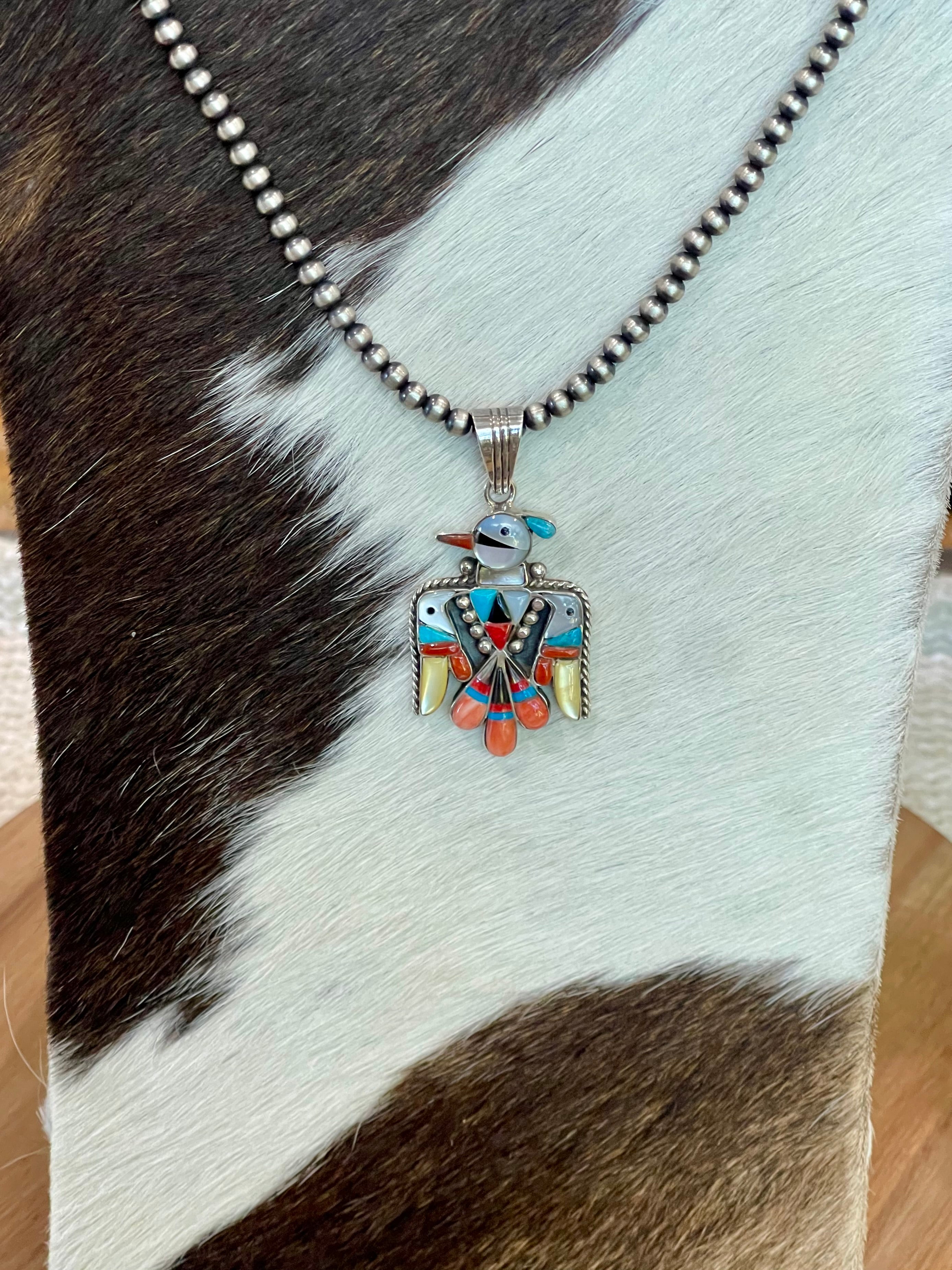 Handcrafted Sterling Silver & Multi Stone Thunderbird Pendant