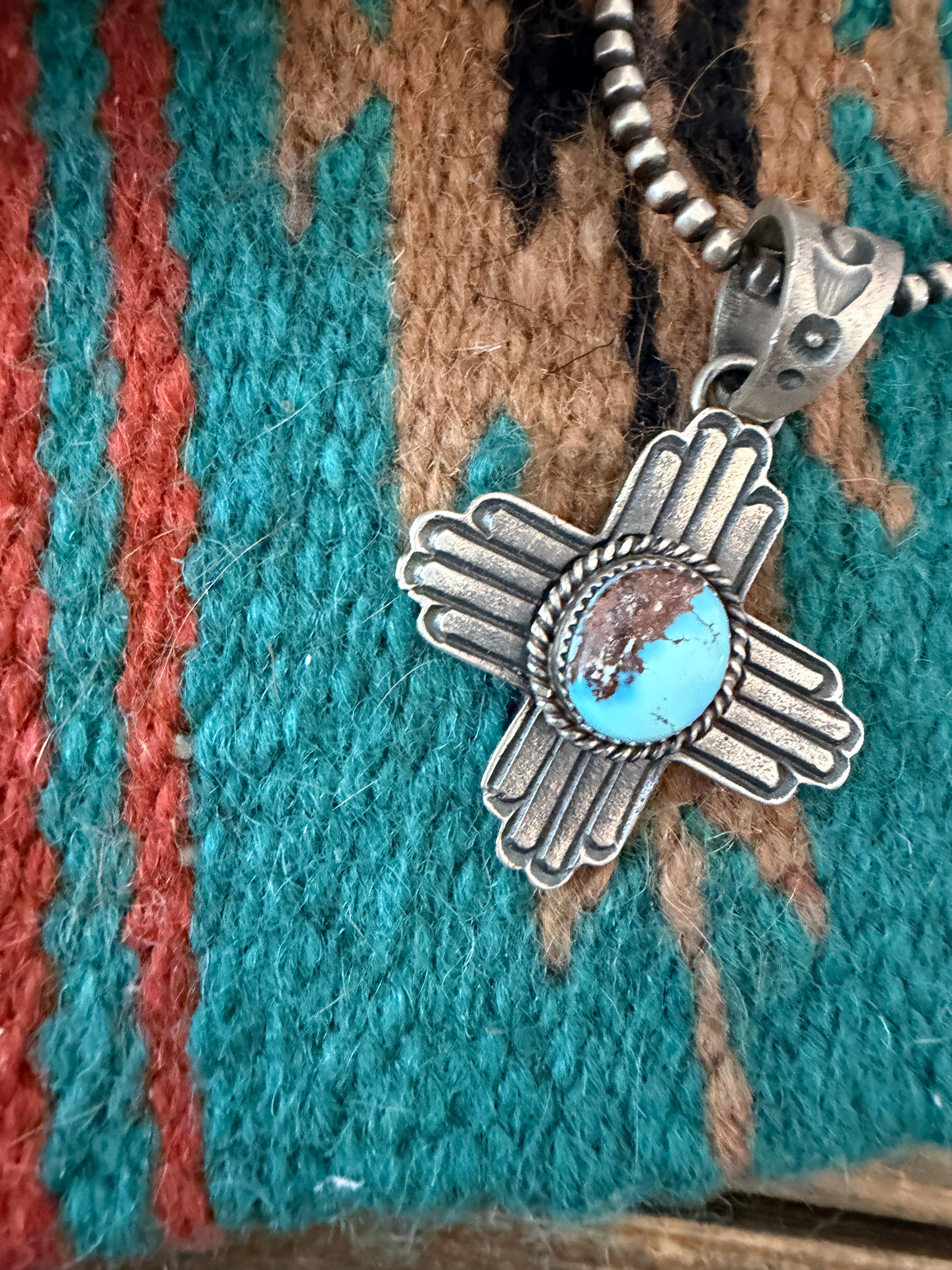 Handcrafted Sterling Silver & Golden Hills Turquoise Cross Pendant by Kevin Billah