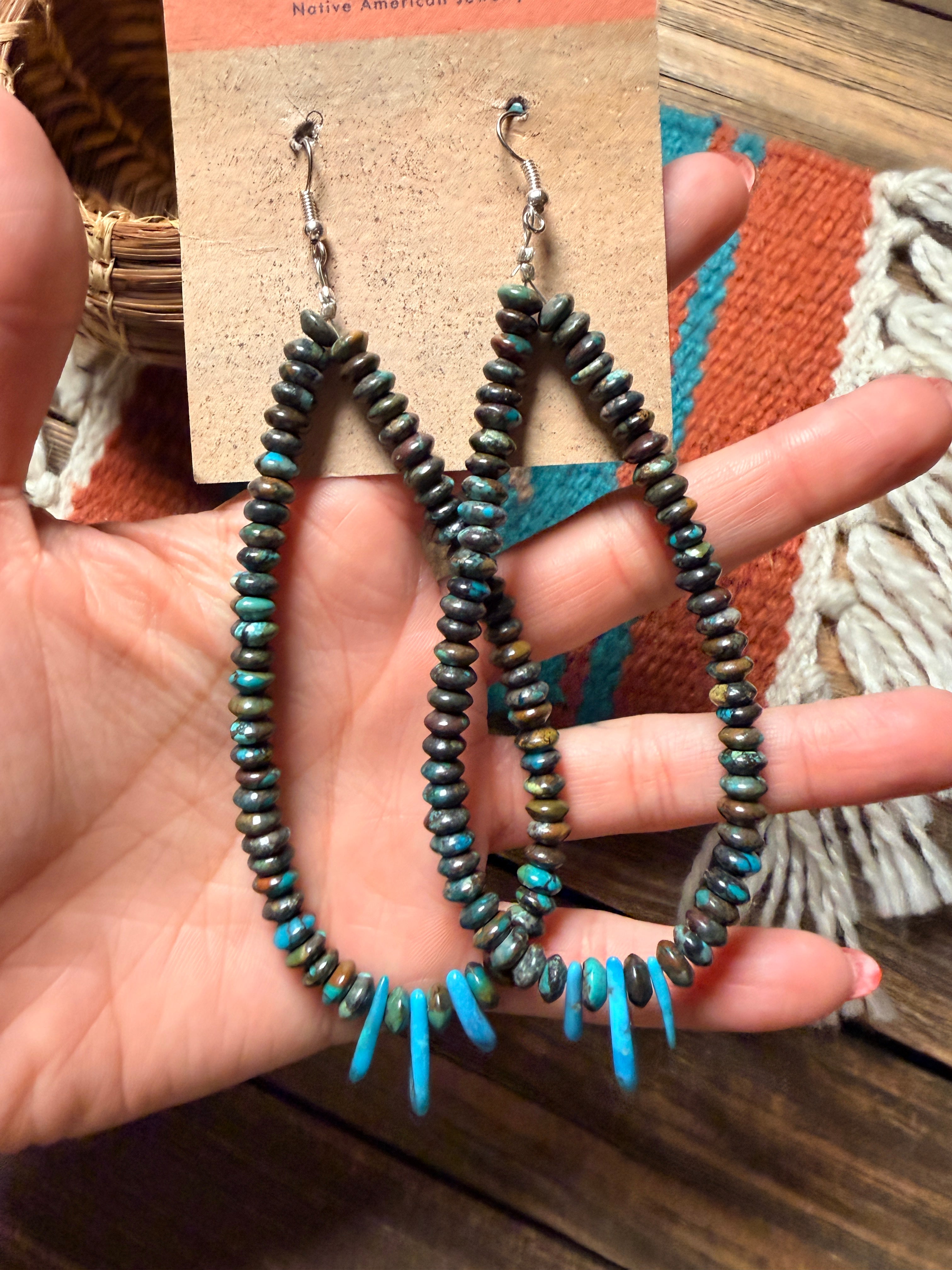 Handcrafted Turquoise Beaded Dangle Hoop Earrings