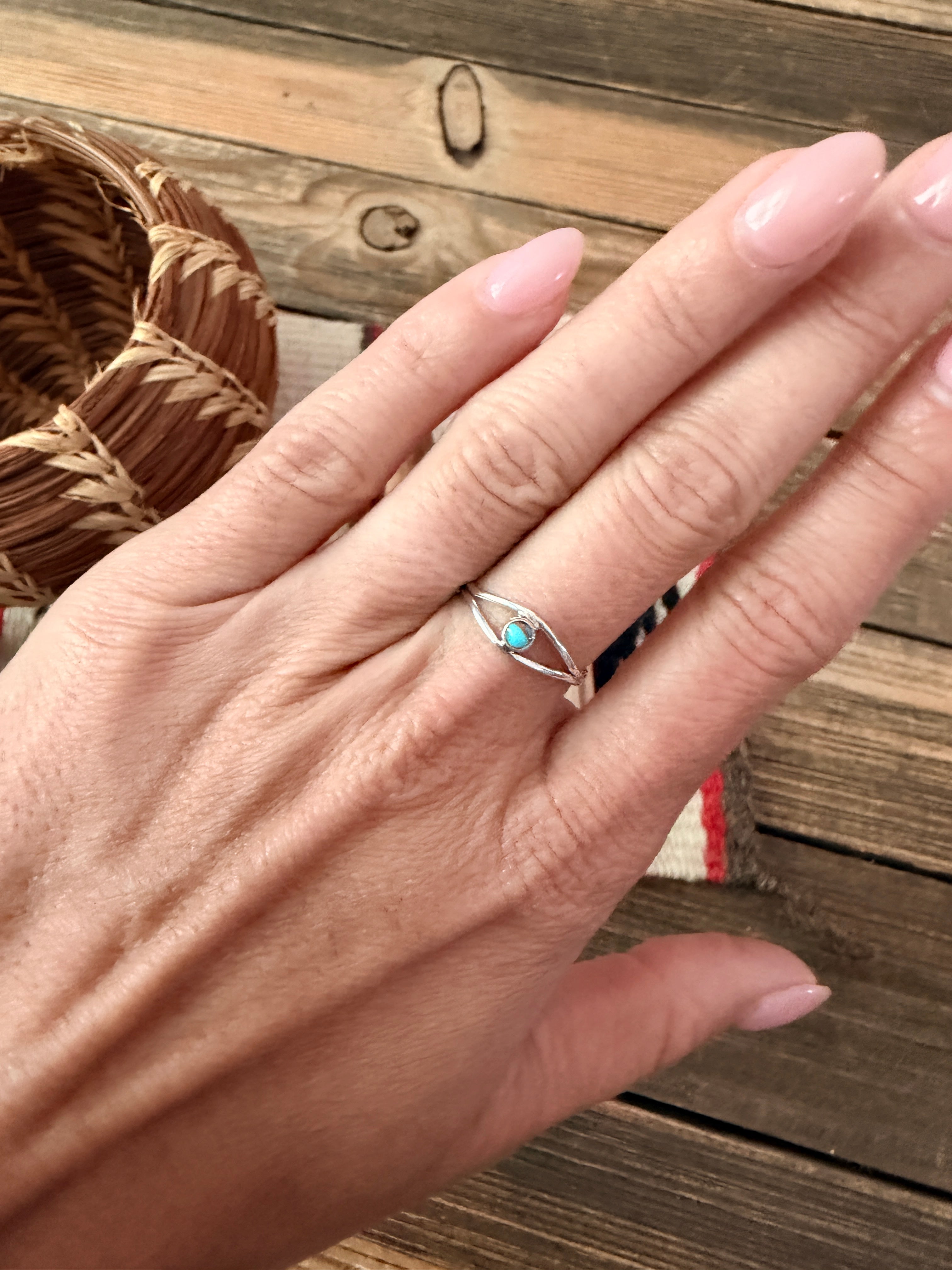 Handmade Sterling Silver & Blue Mojave Adjustable Ring