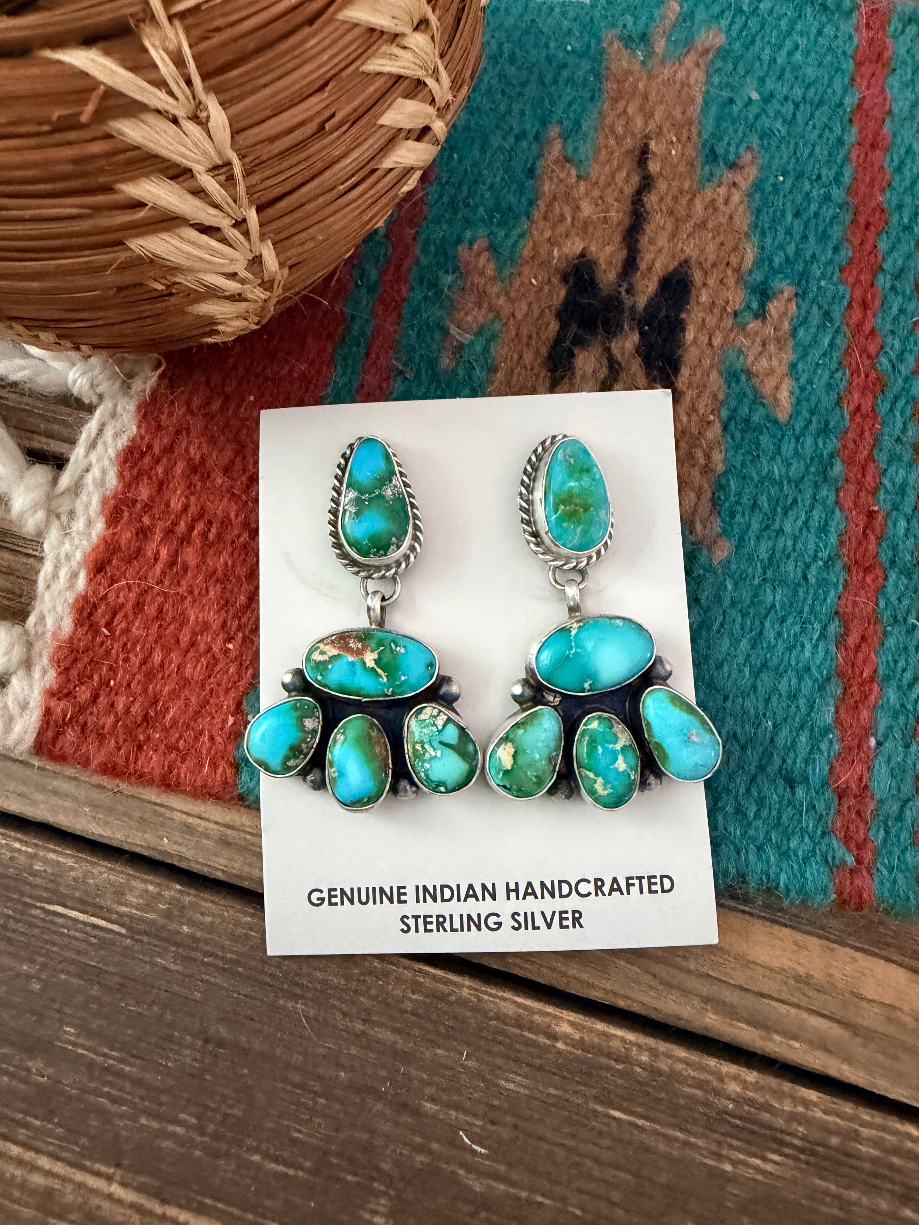 Handcrafted Sonoran Mountain Turquoise & Sterling Silver Dangle Earrings by Letricia Largo