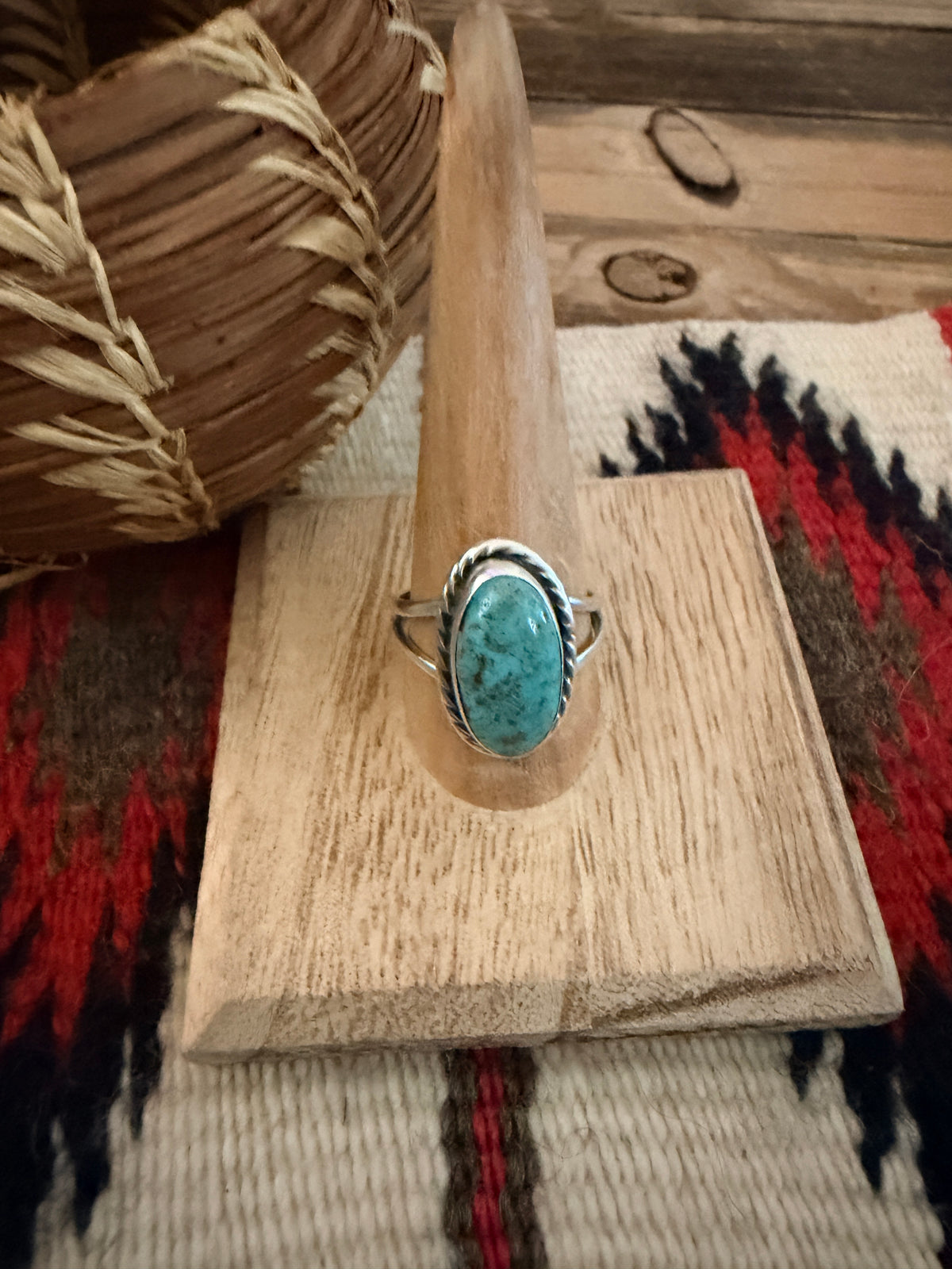 Handcrafted Turquoise & Sterling Silver Ring Size 9.75