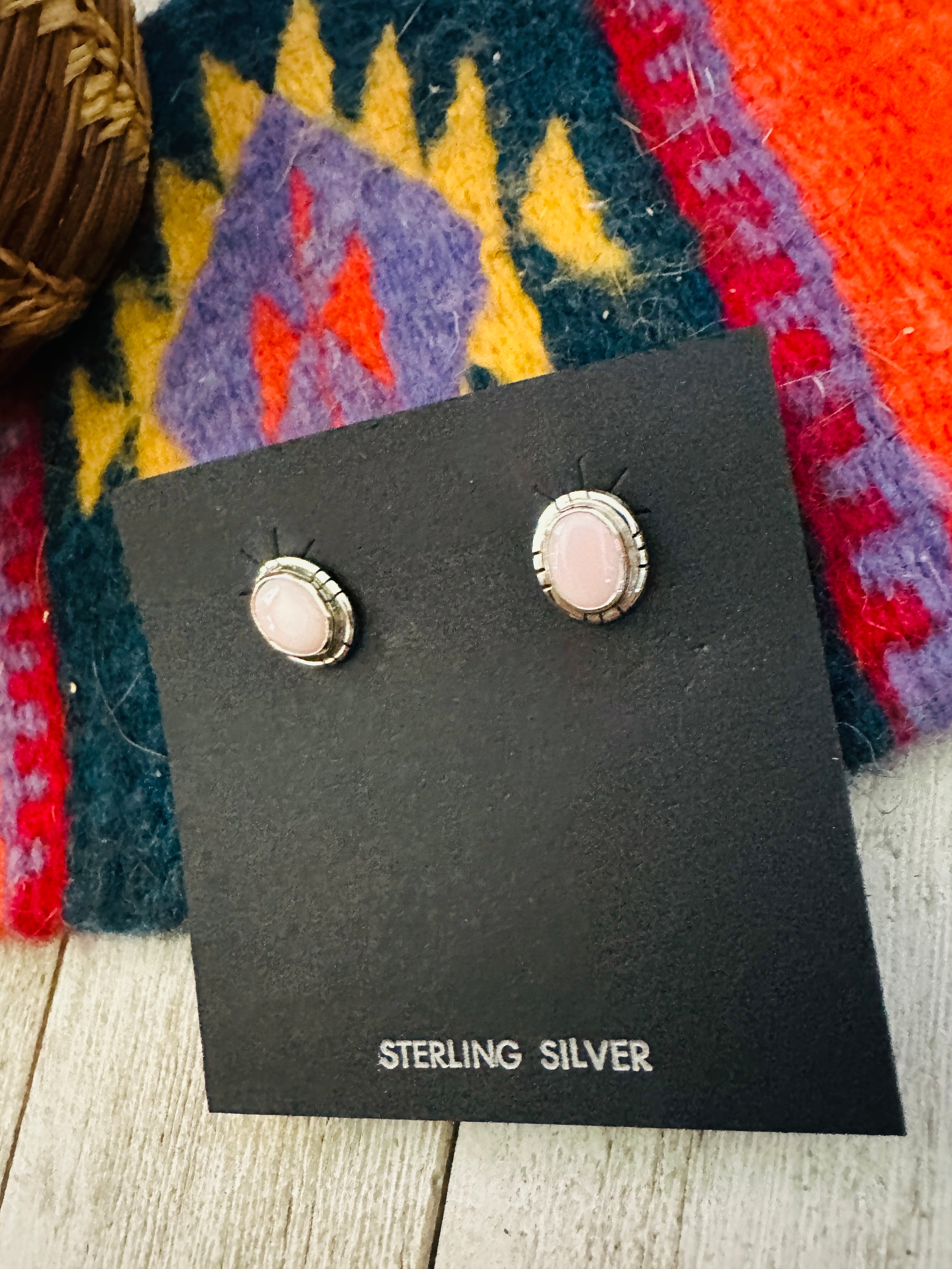 Navajo Sterling Silver & Queen Pink Conch Stud Earrings