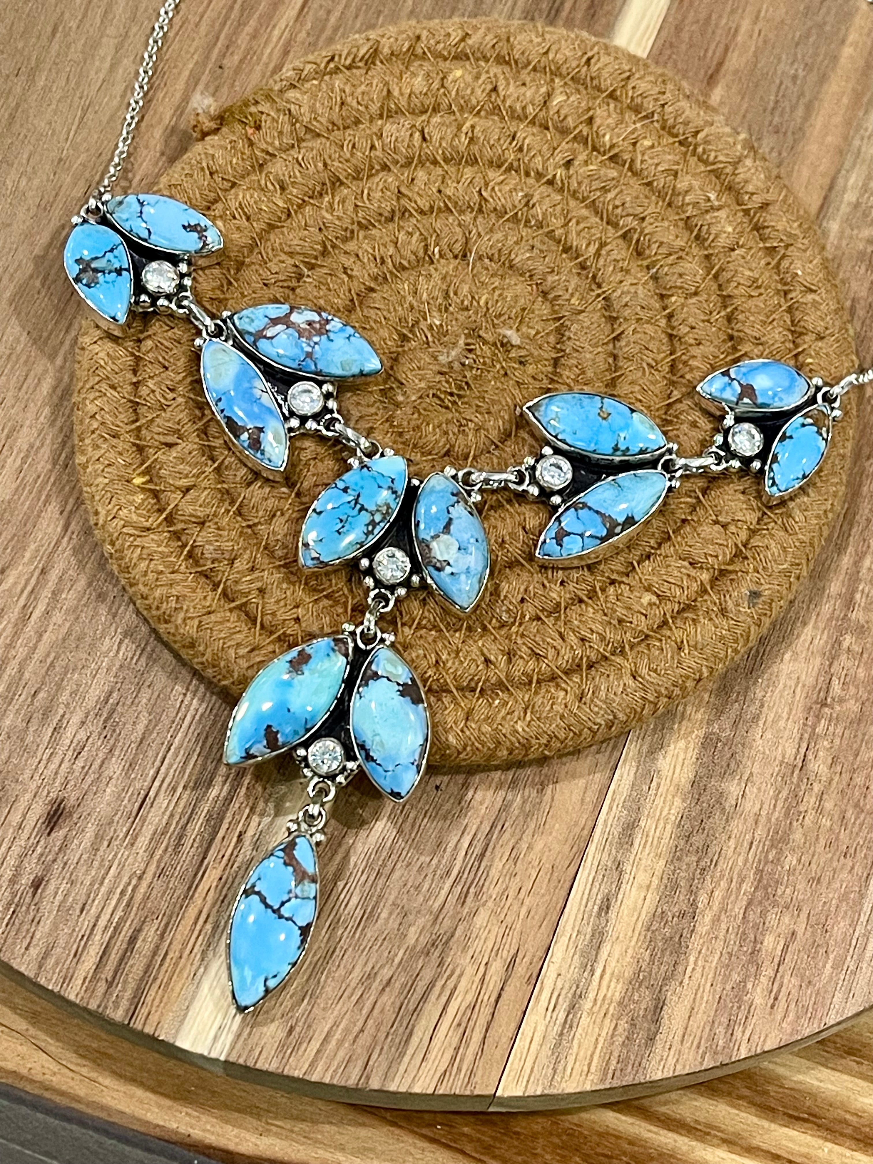 Handmade Sterling Silver, Golden Hills & CZ Cluster Necklace