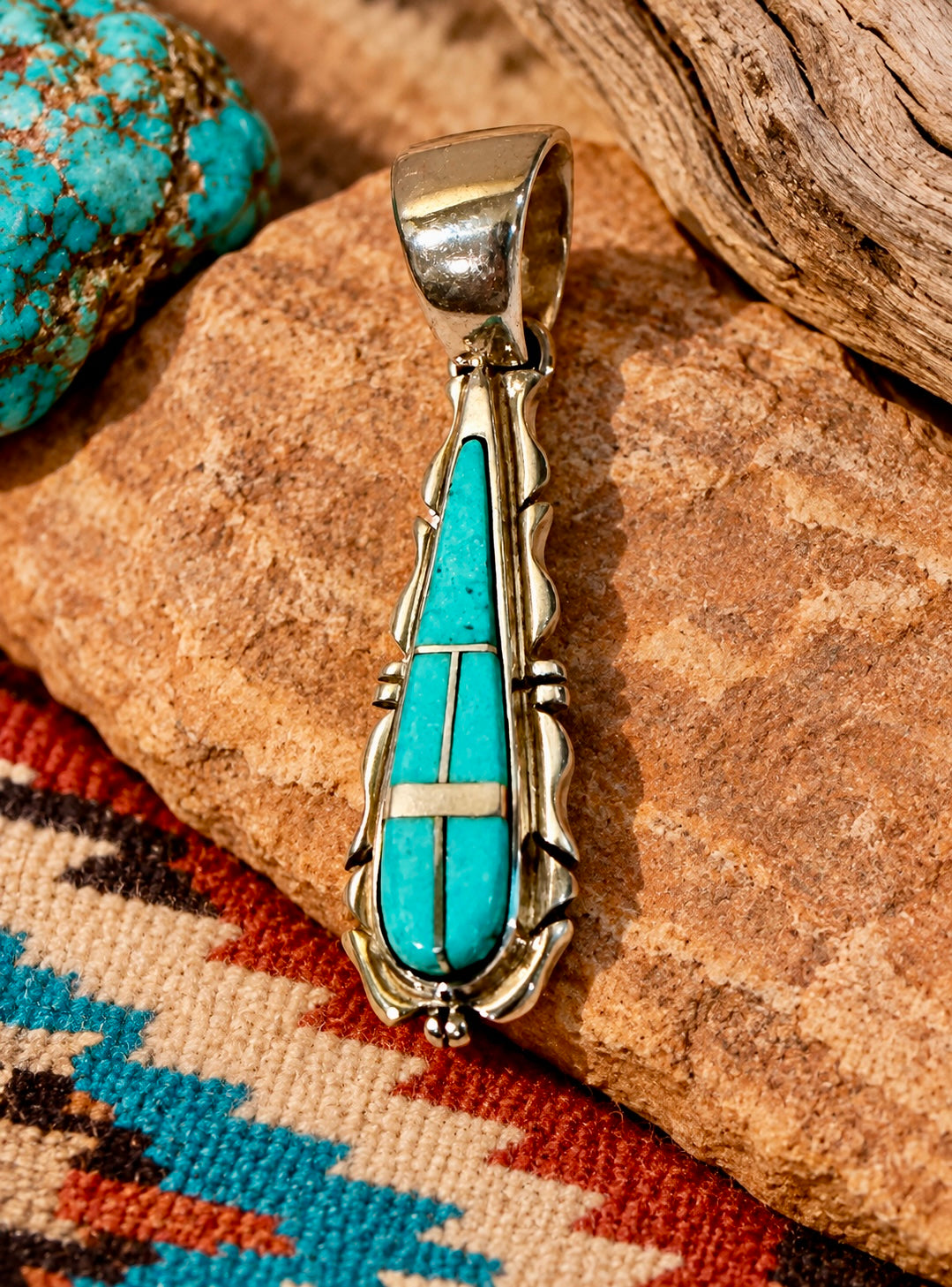 Handcrafted Turquoise 8 & Sterling Silver Jagged Pendant Necklace 24”