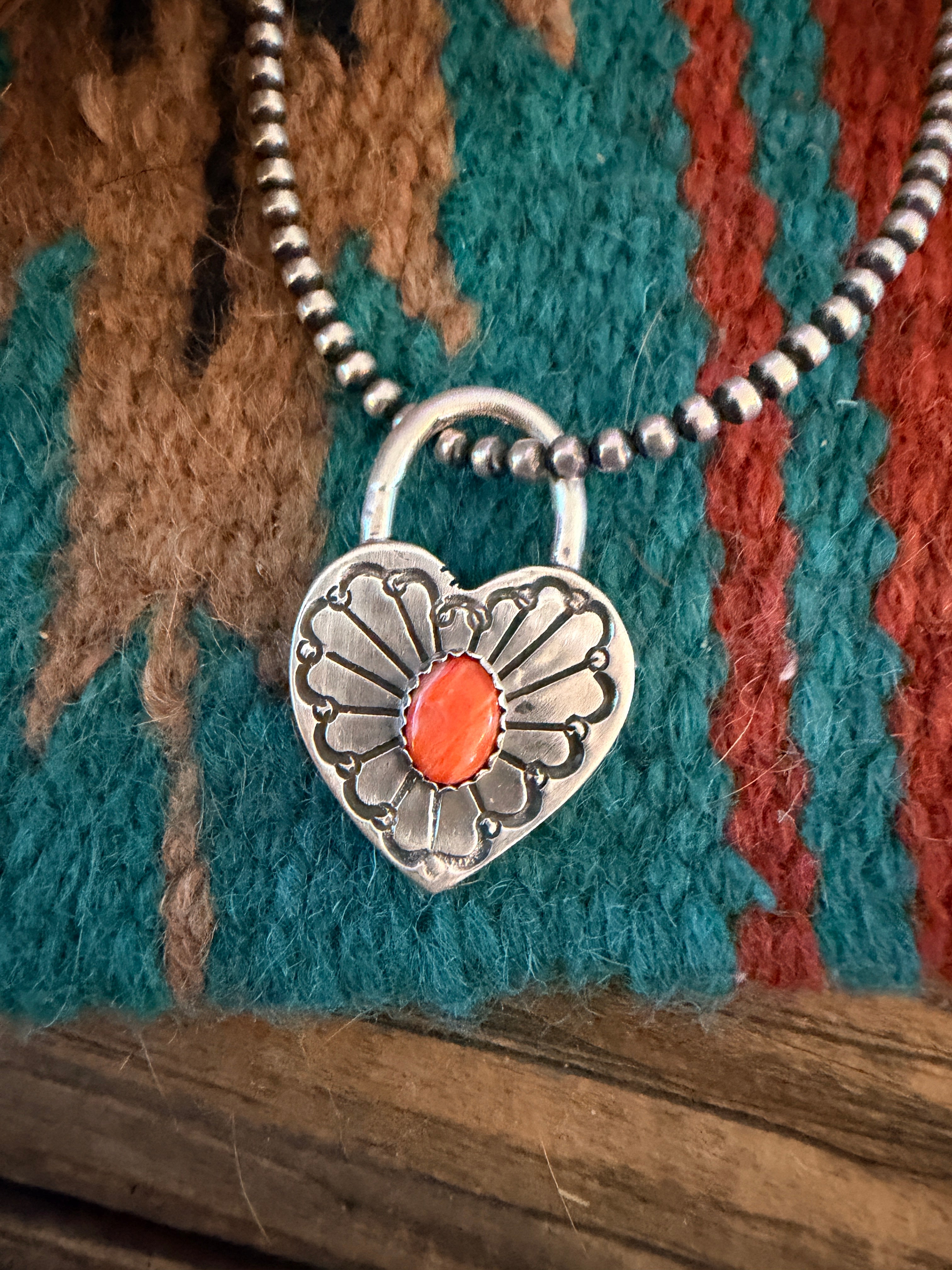 Handcrafted Sterling Silver & Spiny Oyster Heart Locket Pendant