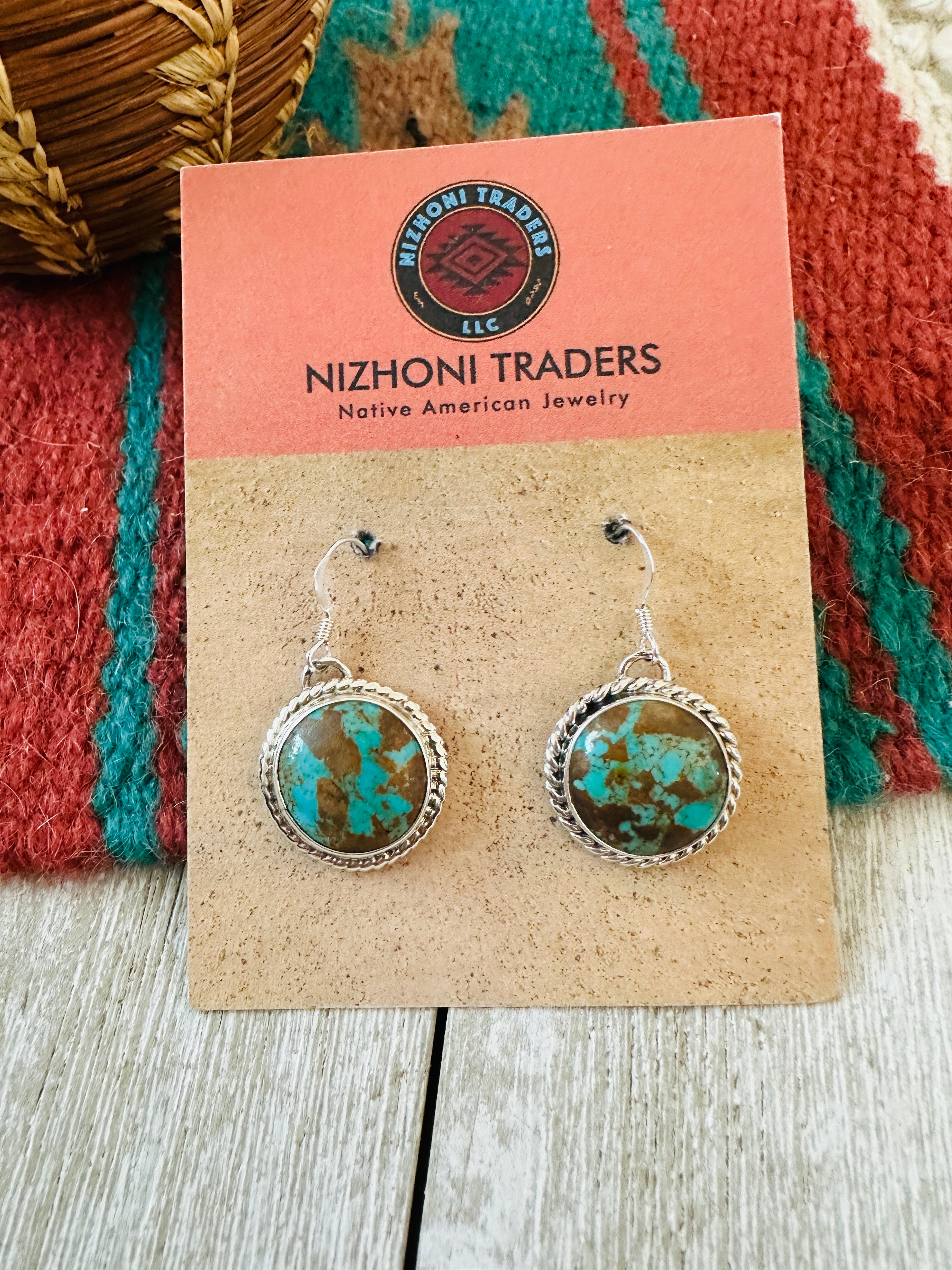 Navajo Turquoise & Sterling Silver Circle Dangle Earrings