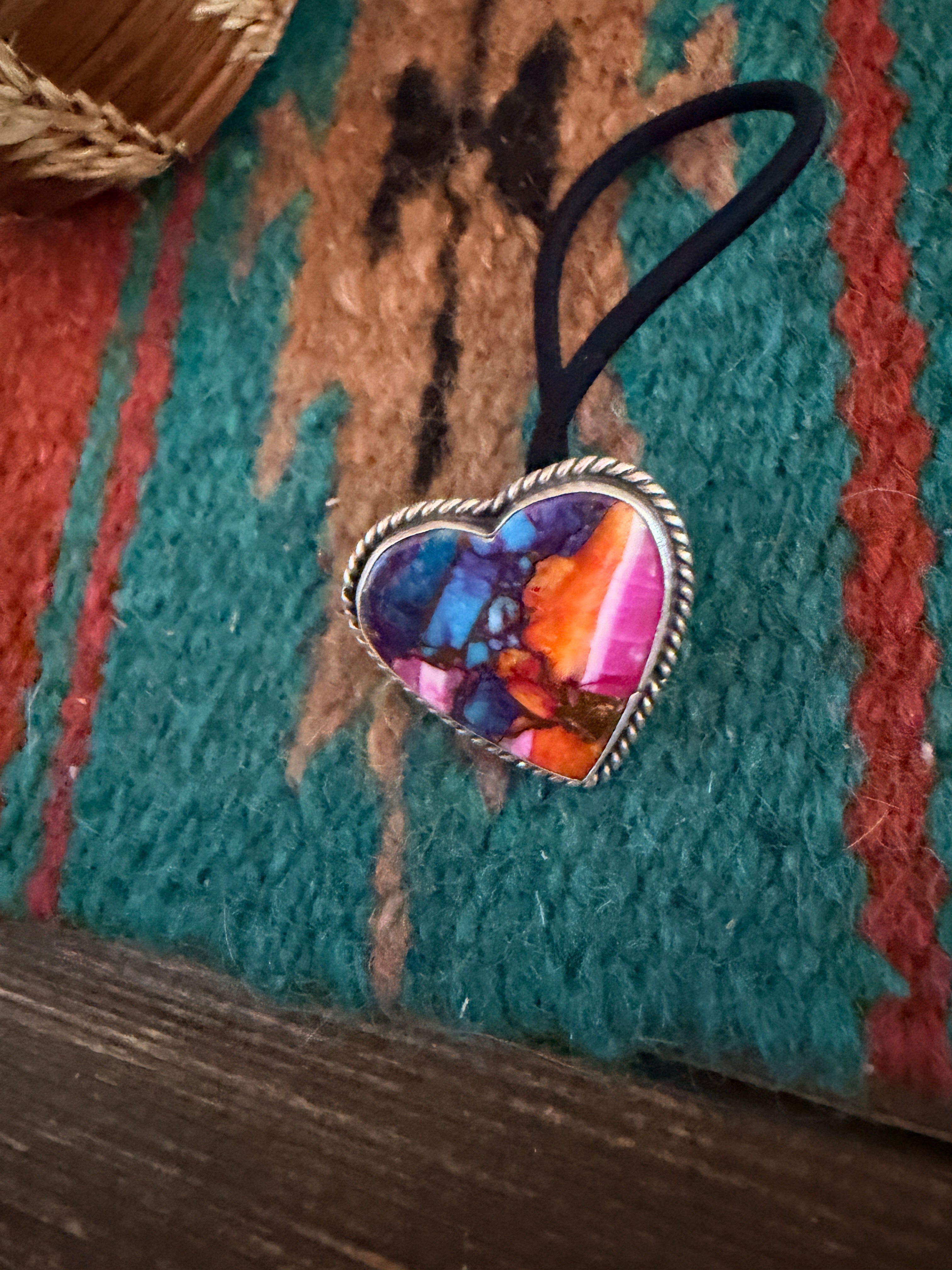 Handcrafted Pink Dream Mojave & Sterling Silver Heart Hair Tie Charm