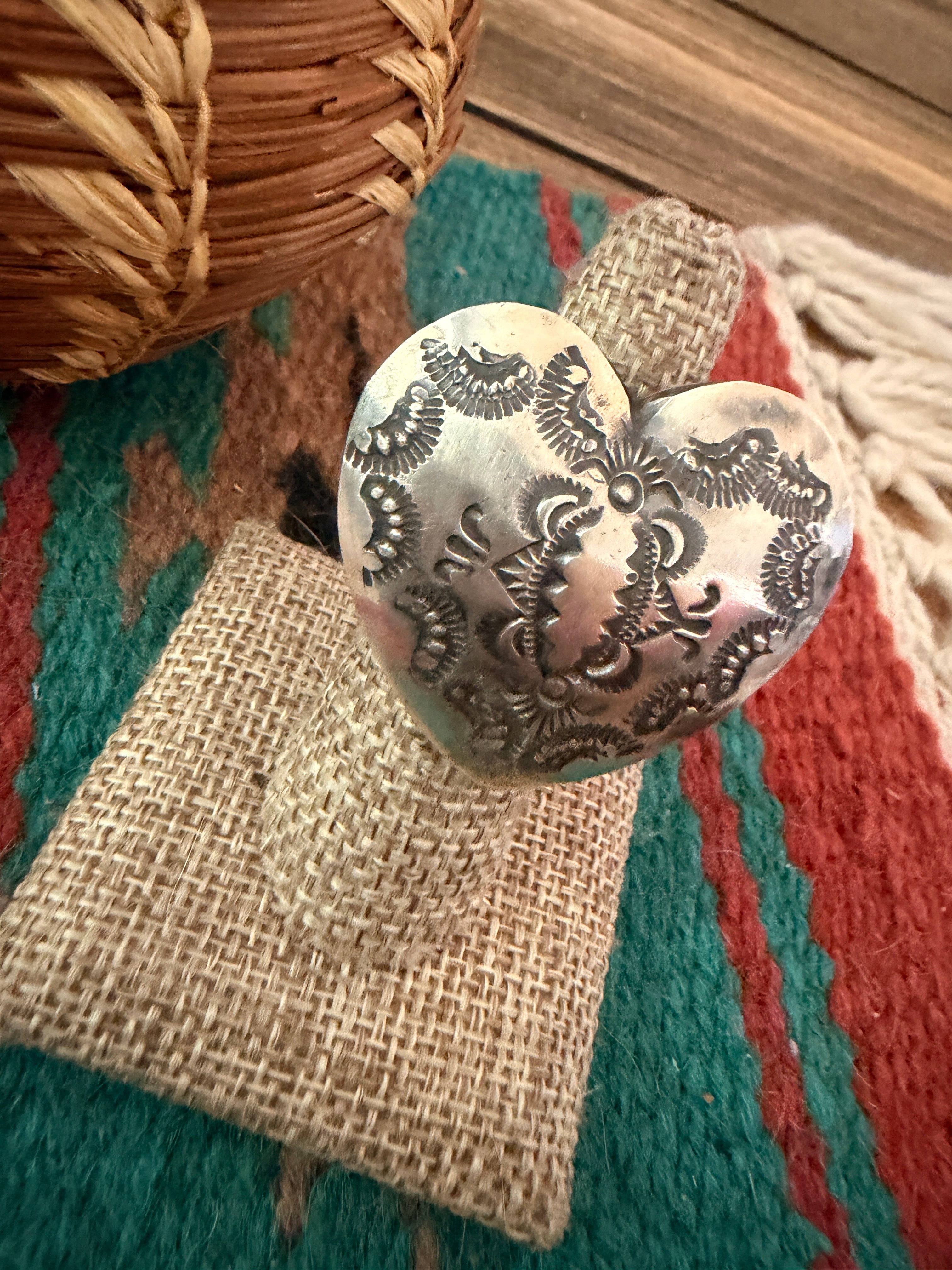 Handcrafted Sterling Silver Adjustable Heart Concho Ring by Vincent Platero