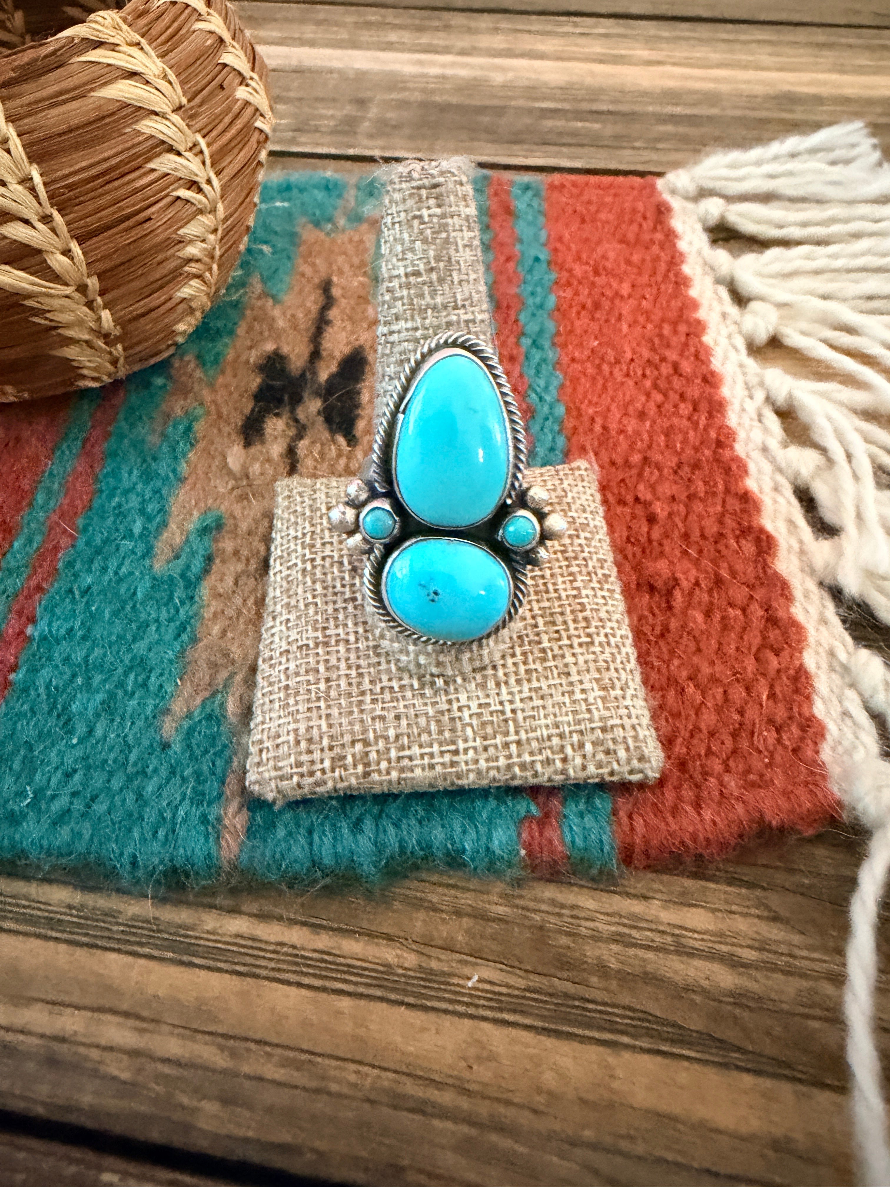 Handcrafted Kingman Turquoise & Sterling Silver Cluster Ring by Sheila Becenti