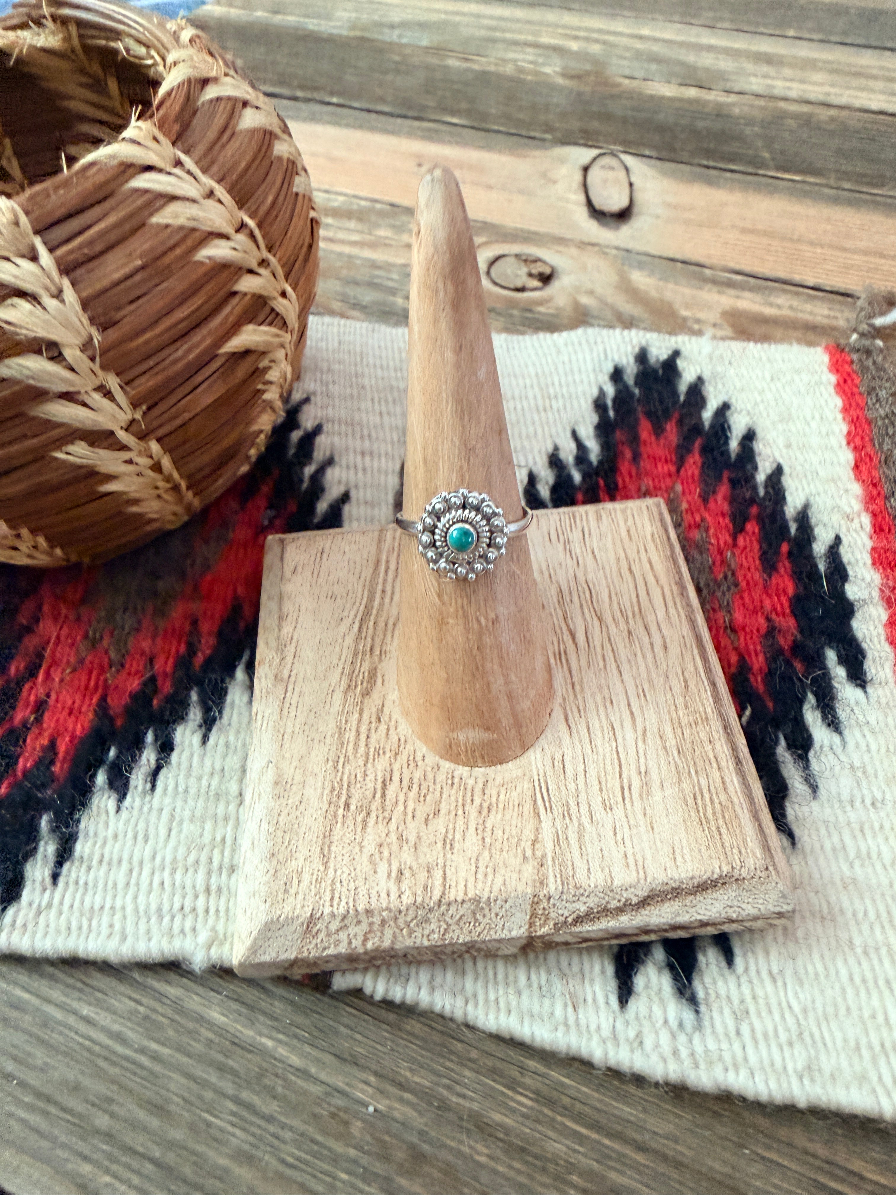 Handmade Sterling Silver & Malachite Adjustable Flower Ring