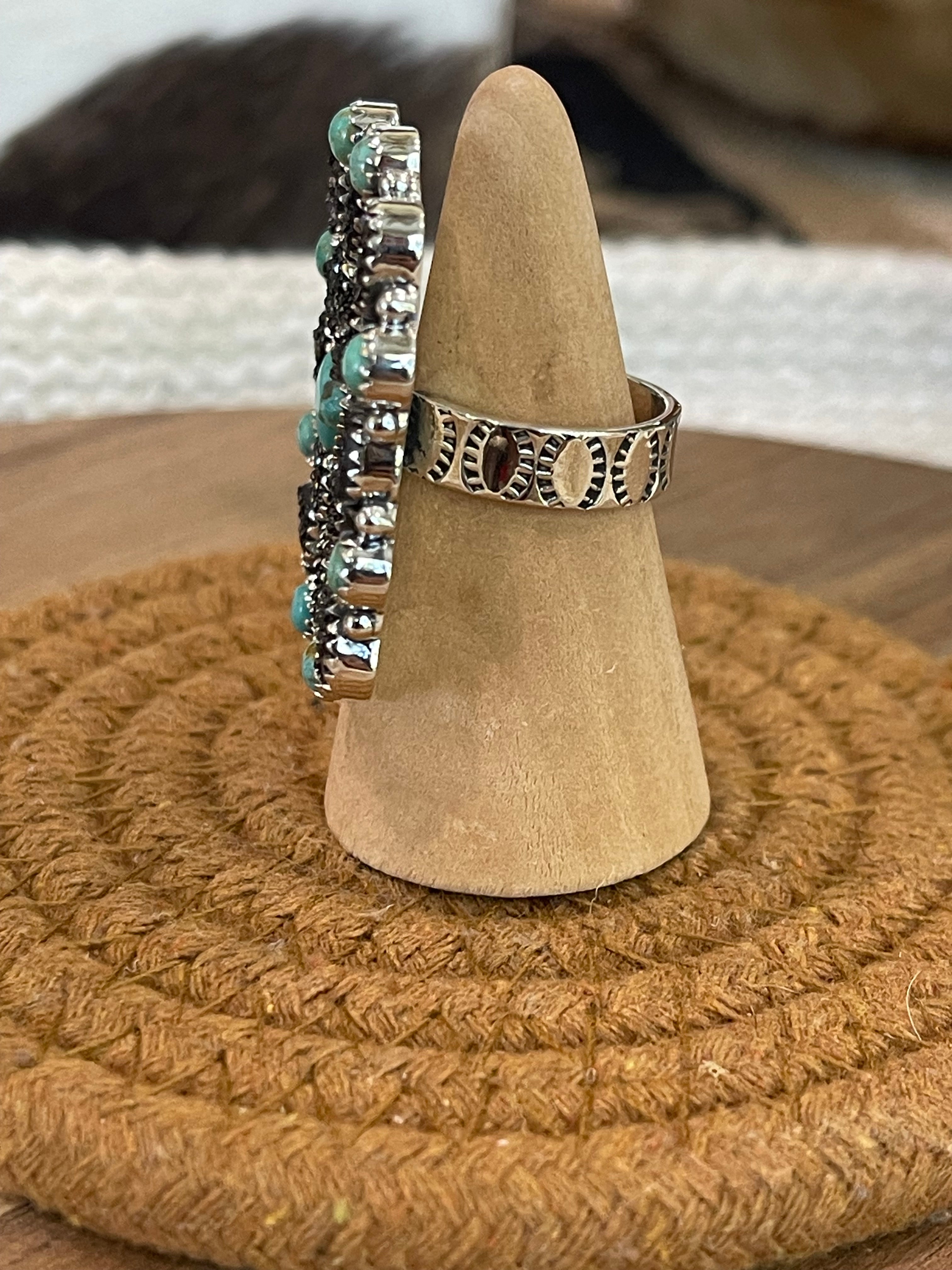 Handcrafted Sterling Silver, Kingman Turquoise & Druzy Adjustable Cluster Ring