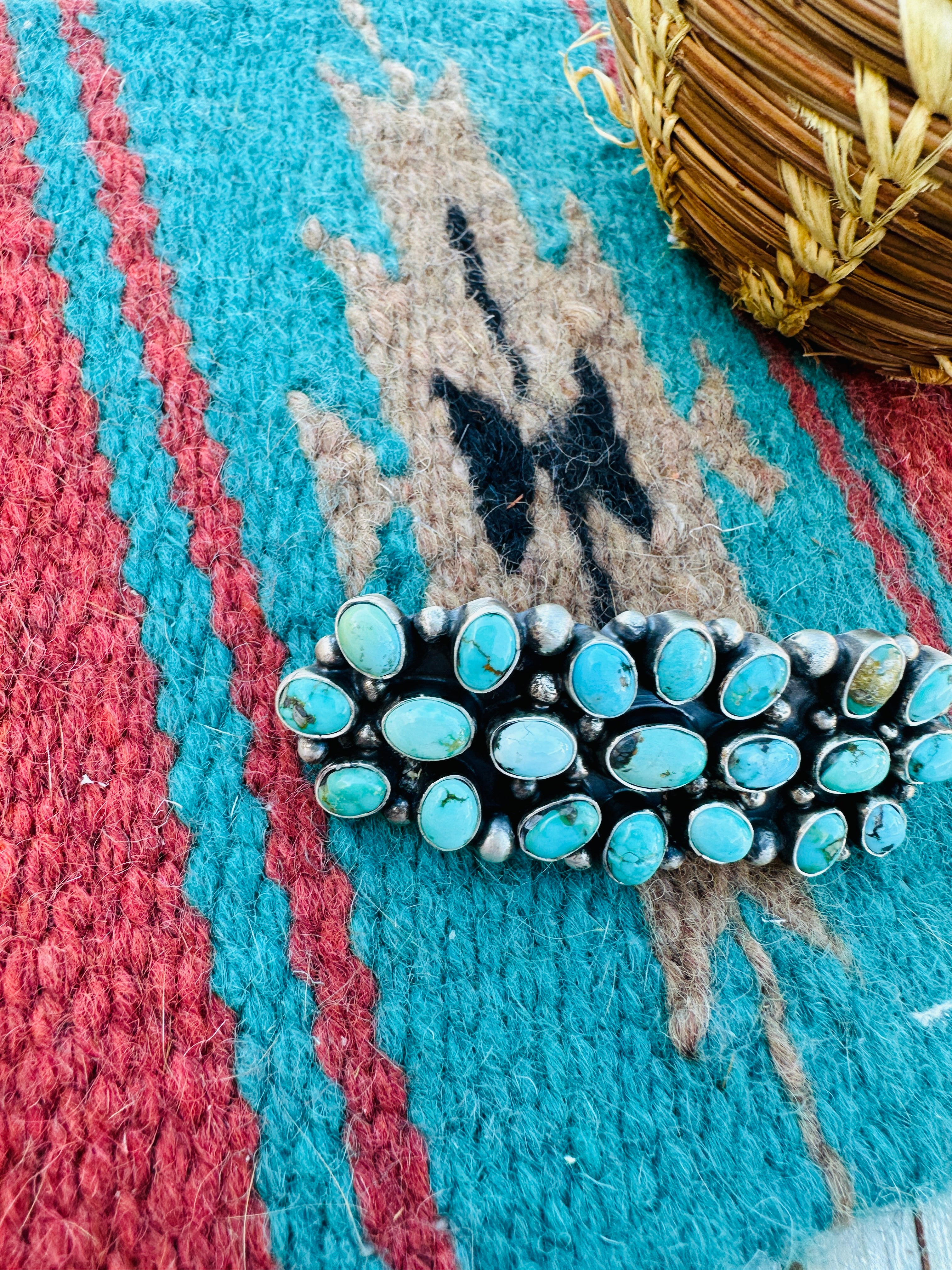 Handcrafted Turquoise & Sterling Silver Cluster Hair Barrette