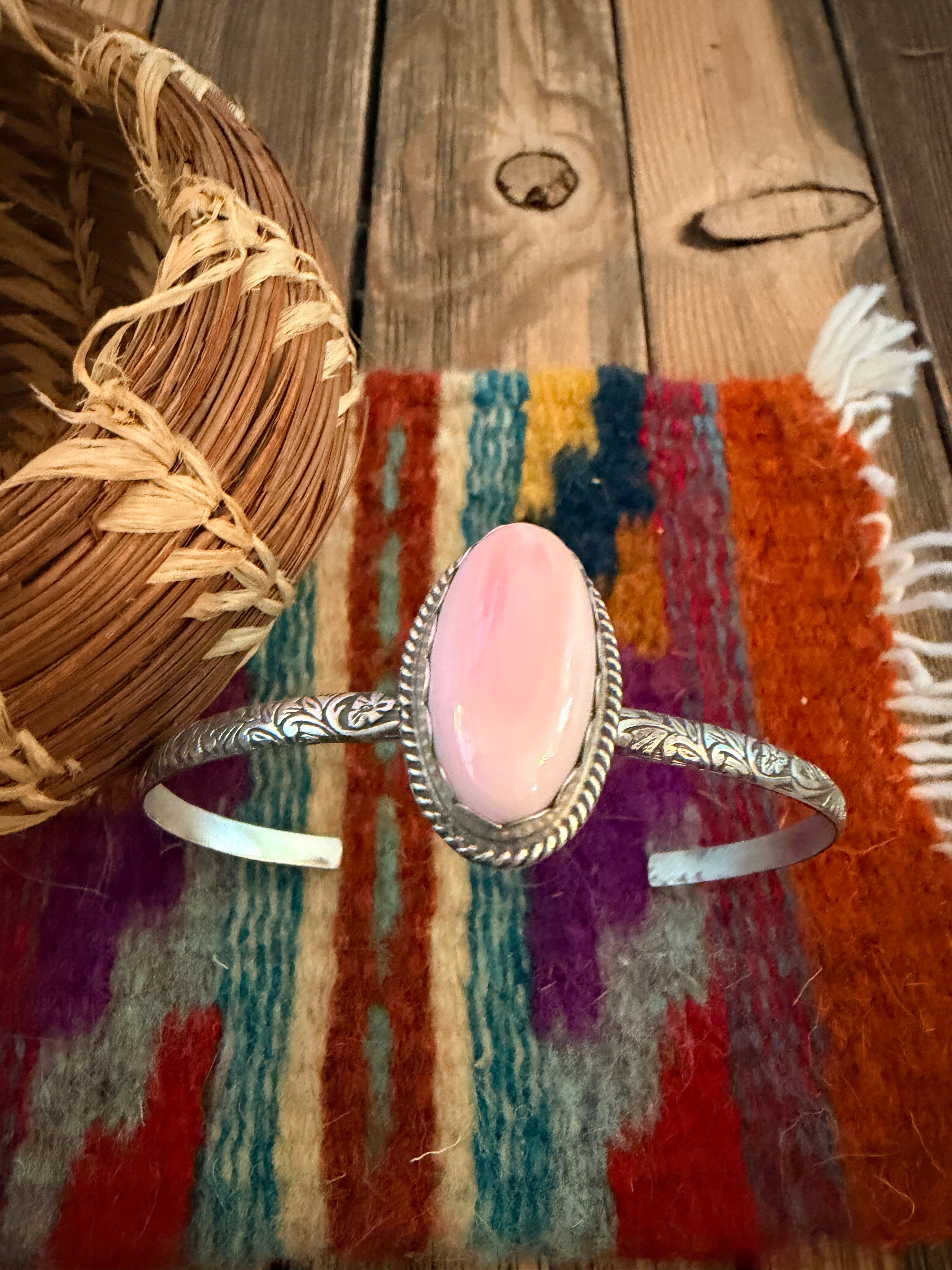 Handmade Queen Pink Conch & Sterling Silver Cuff Bracelet