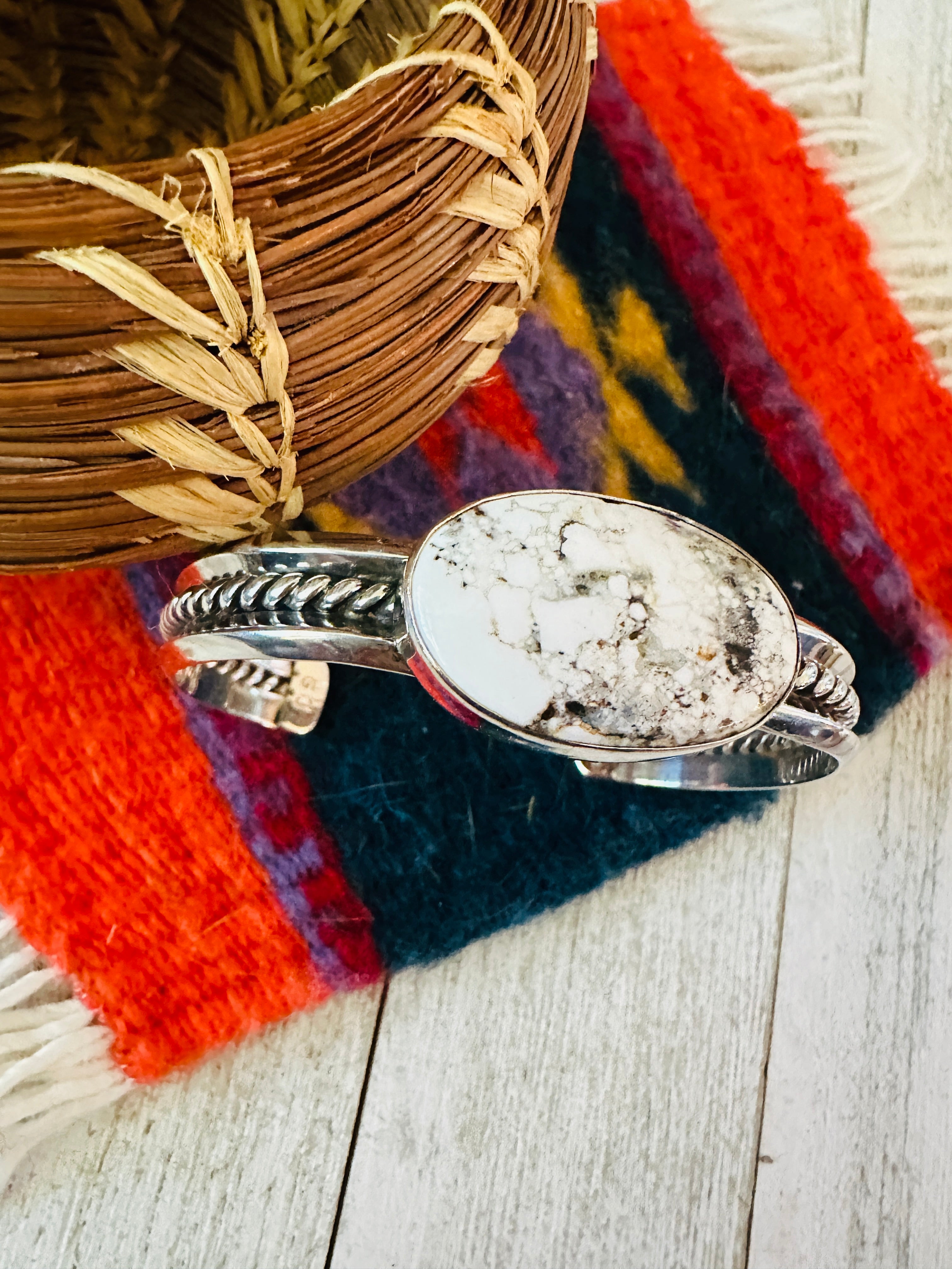 Navajo White Buffalo & Sterling Silver Cuff Bracelet