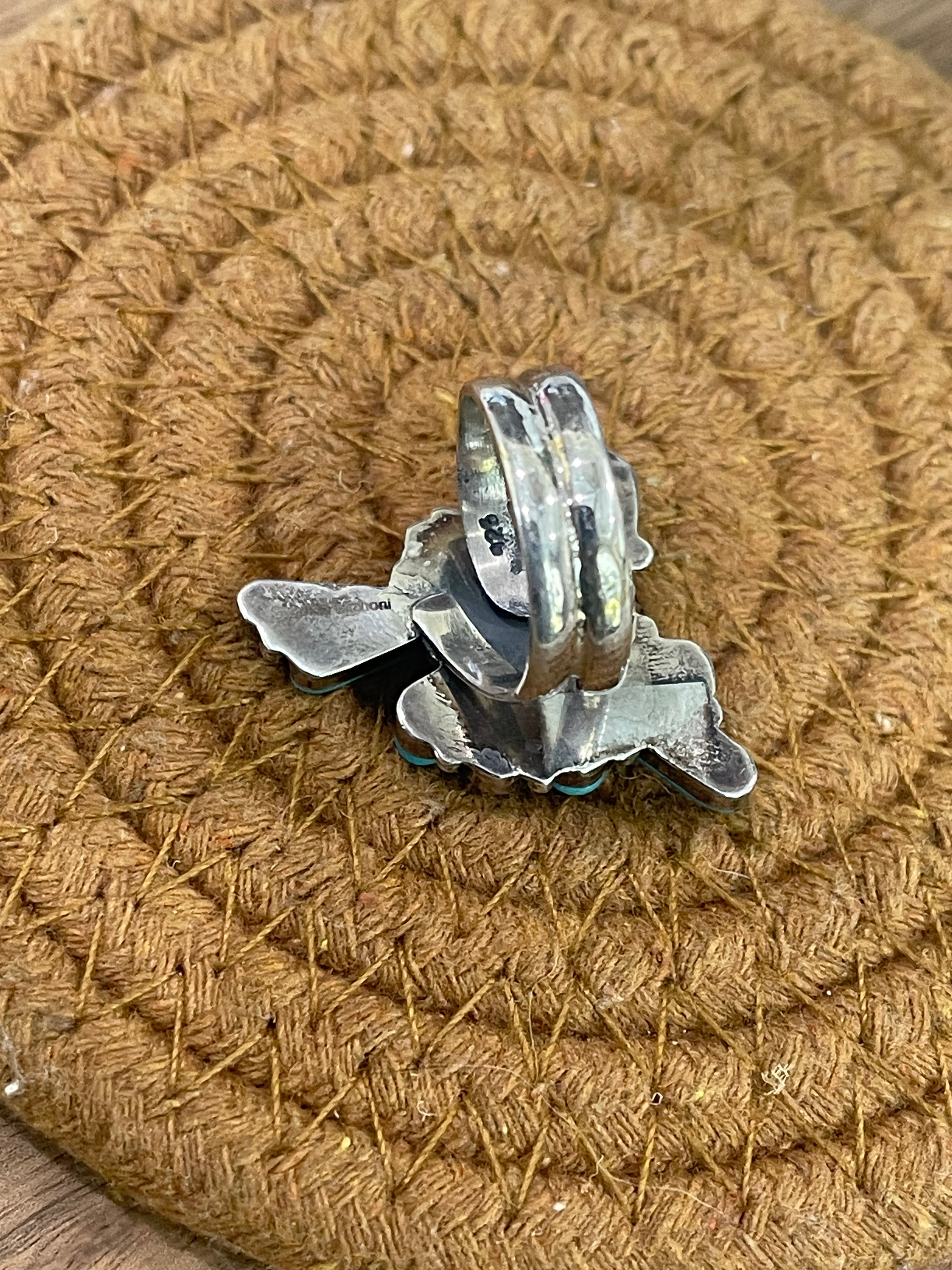 Handmade Sterling Silver, Turquoise & Multi Stone Sunface Adjustable Ring