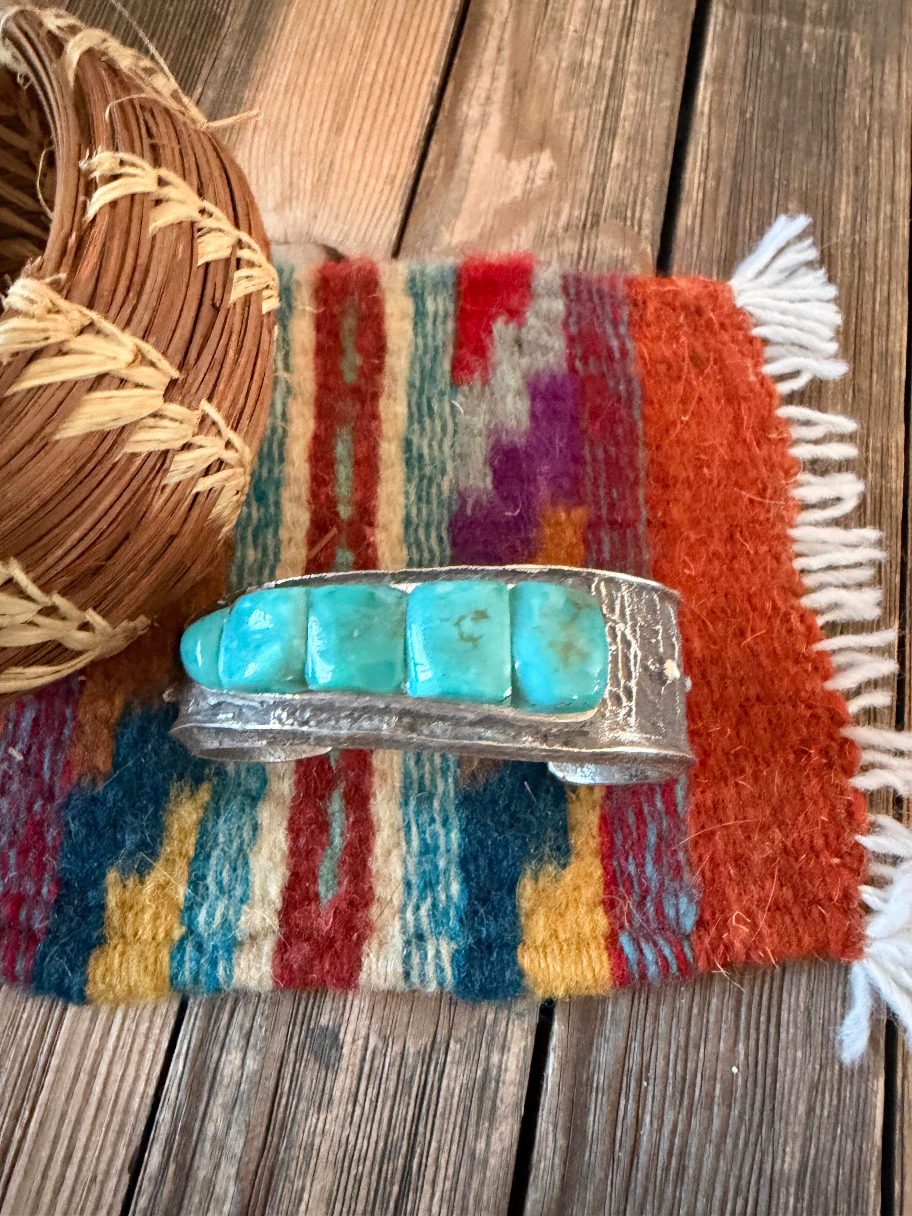 Handcrafted Turquoise & Sterling Silver Raised Inlay Cuff Bracelet