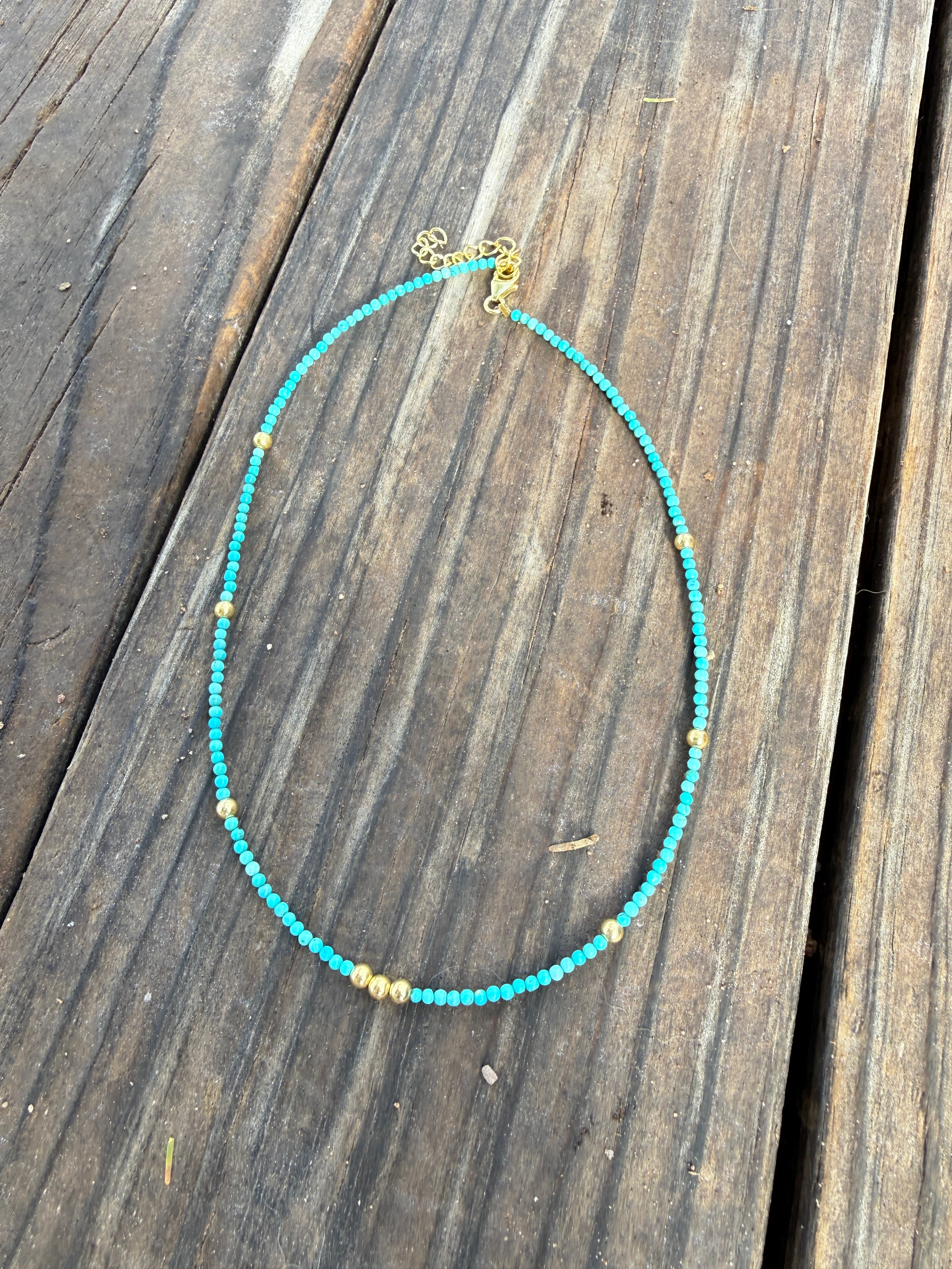 “The Golden Collection” VENICE NECKLACE Handmade Turquoise Beaded 14k Gold Plated Beaded Necklace