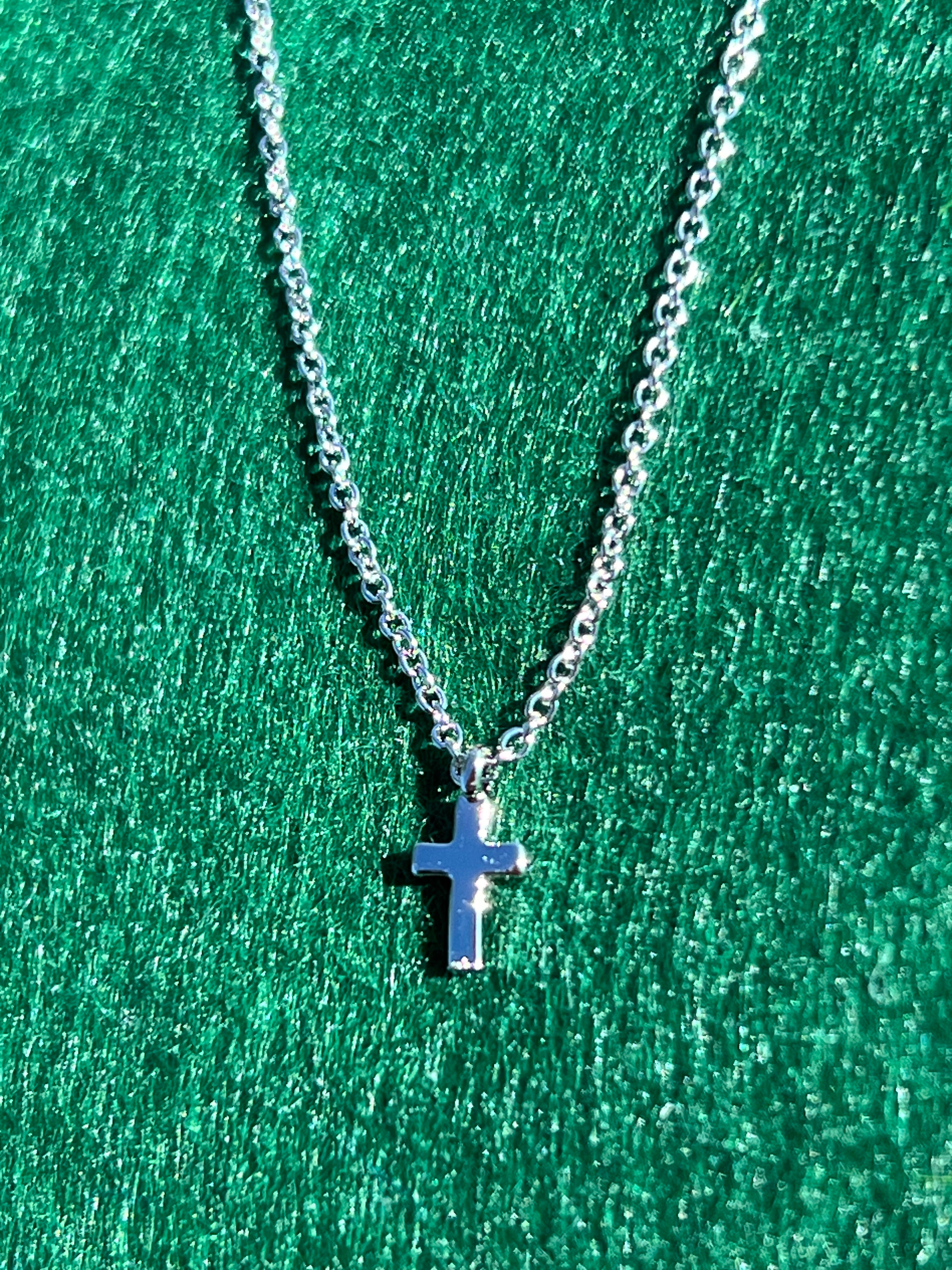 Teeny Tiny Silver Cross Pendant Chain Necklace