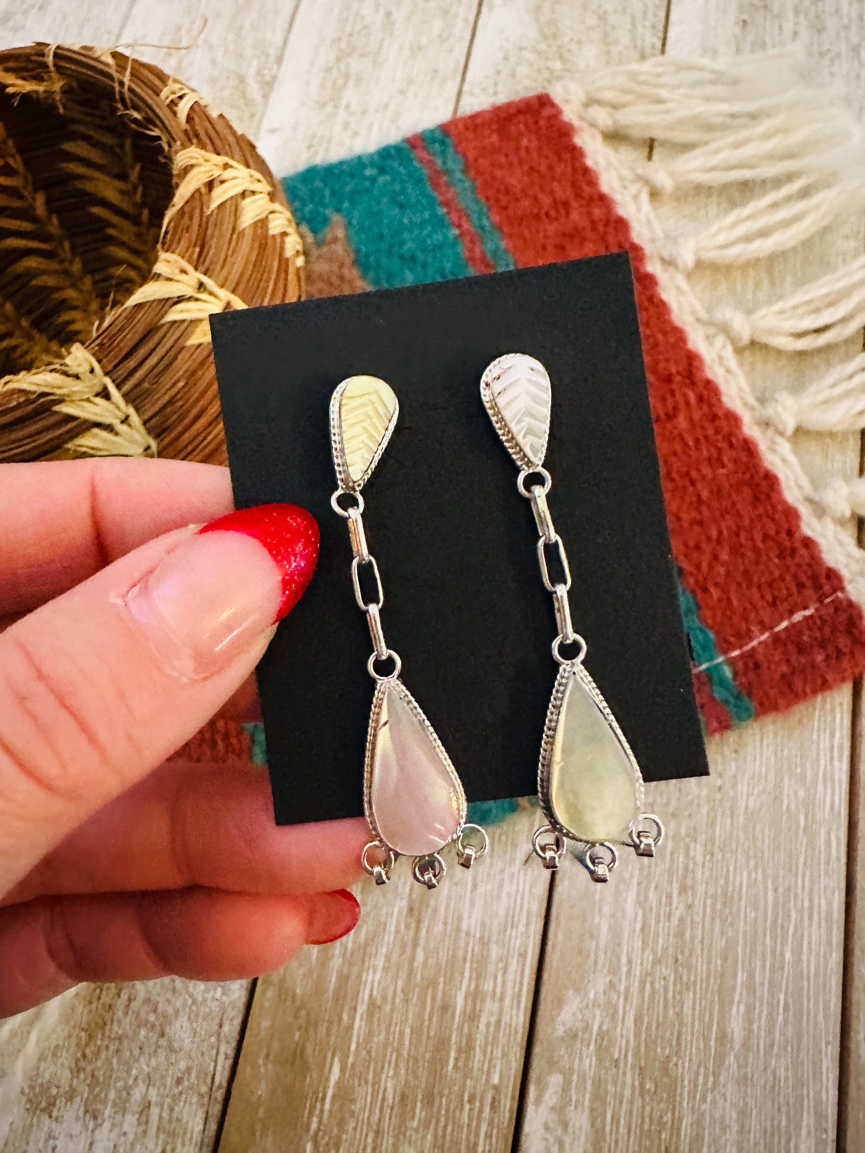 Handcrafted Mother of Pearl & Sterling Silver Dangle Earrings