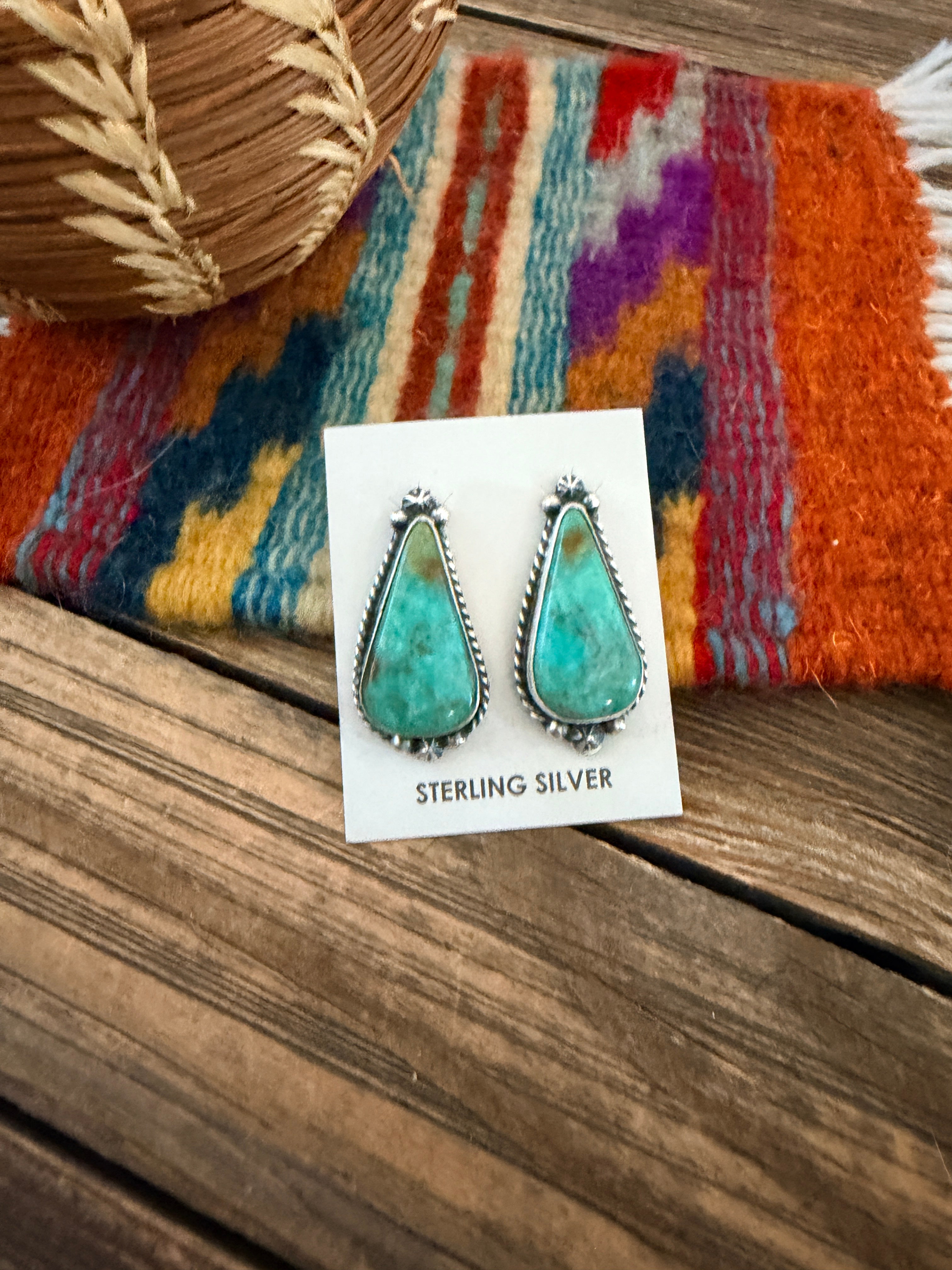 Handcrafted Turquoise & Sterling Silver Post Earrings
