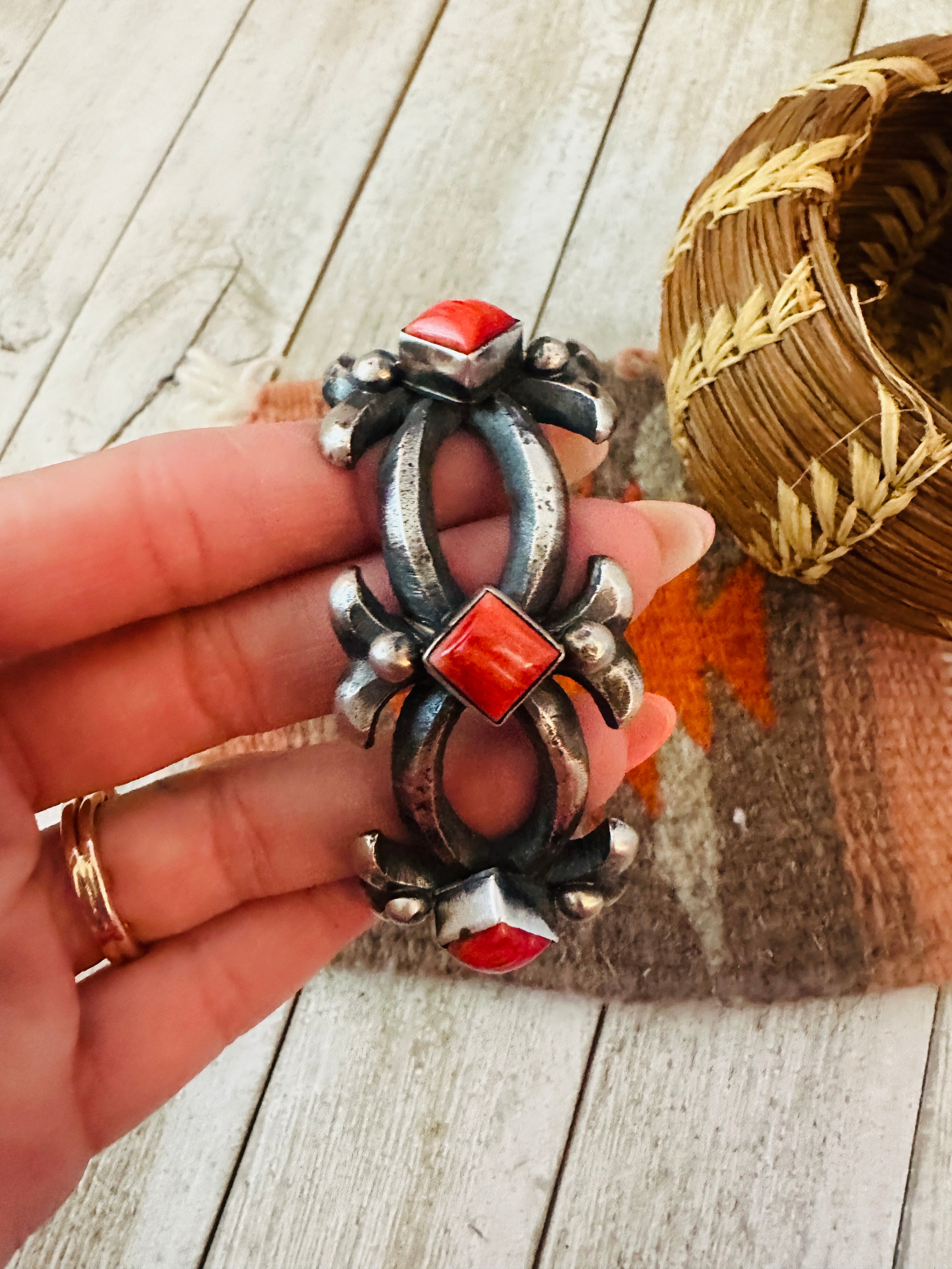 Handcrafted Spiny Oyster & Sterling Silver Cuff Bracelet by Chimney Butte