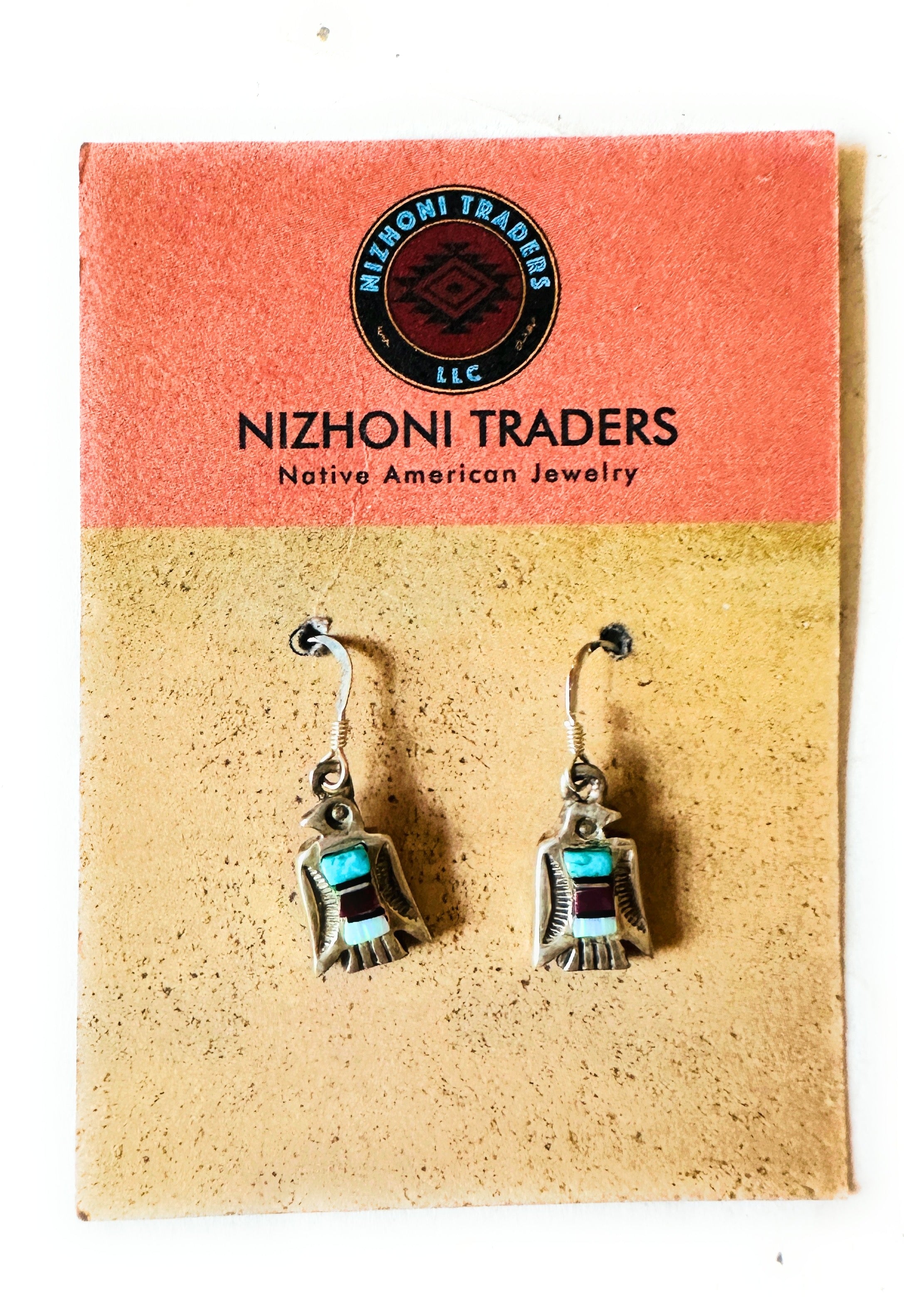 Navajo Sterling Silver & Multi Stone Thunderbird Dangle Earrings