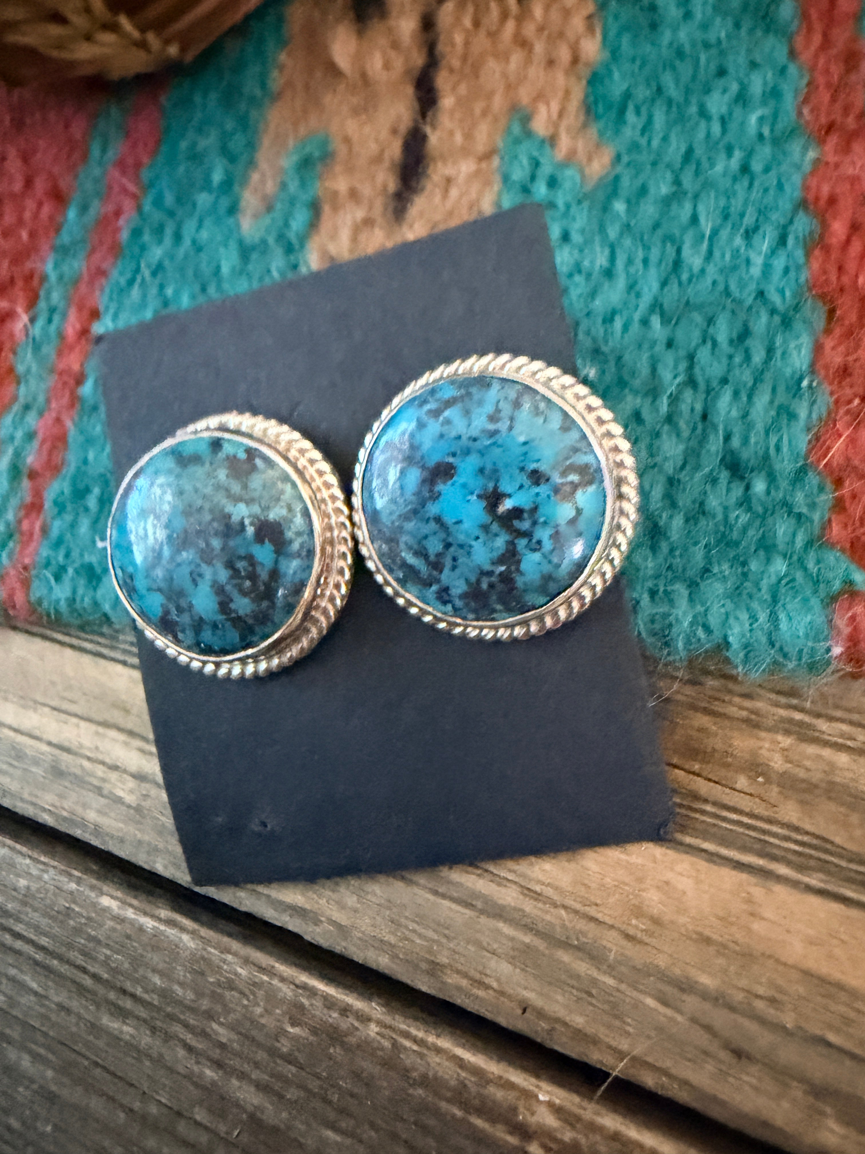Handcrafted Turquoise & Sterling Silver Post Earrings