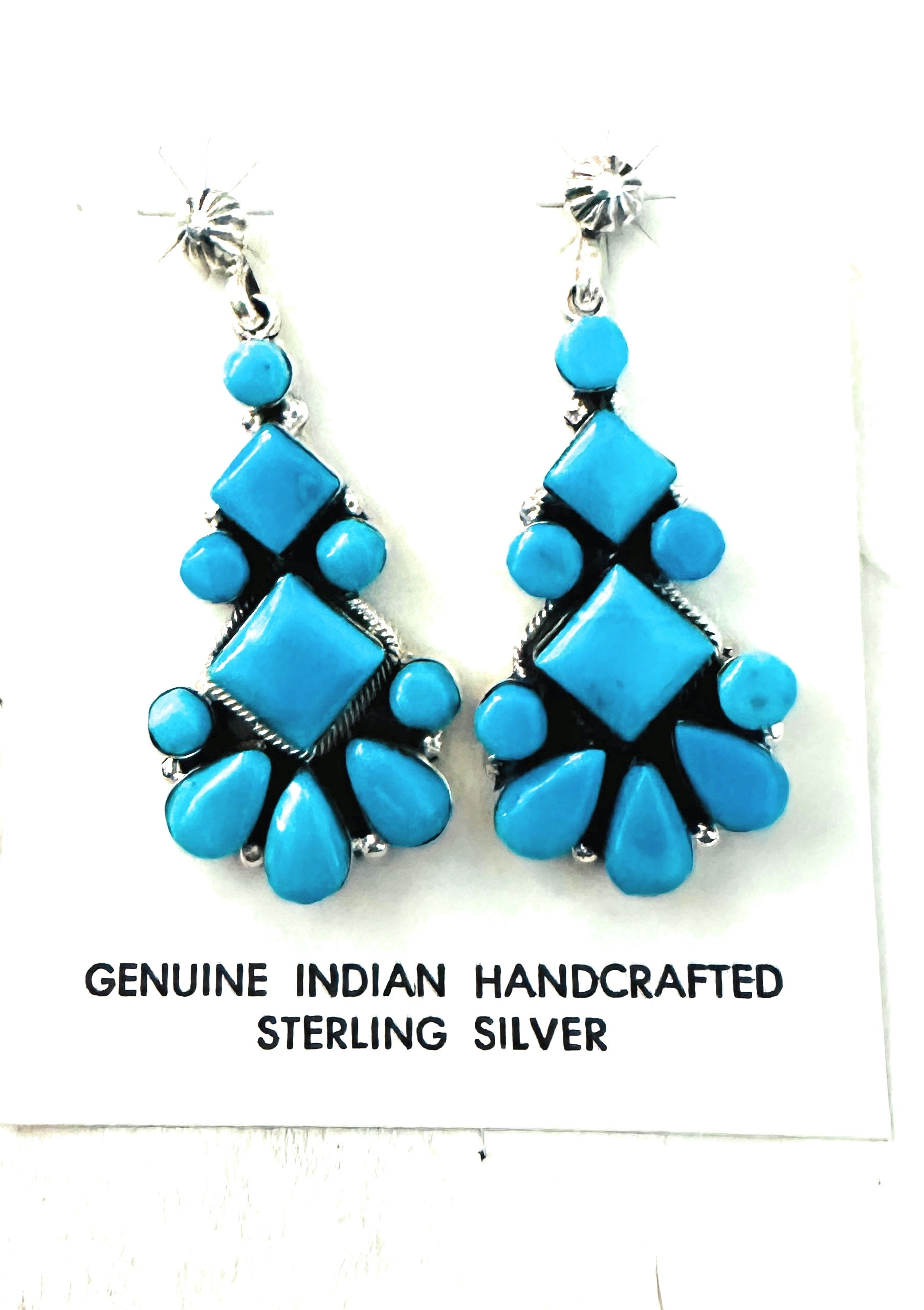 Navajo Sterling Silver & Turquoise Cluster Dangle Earrings