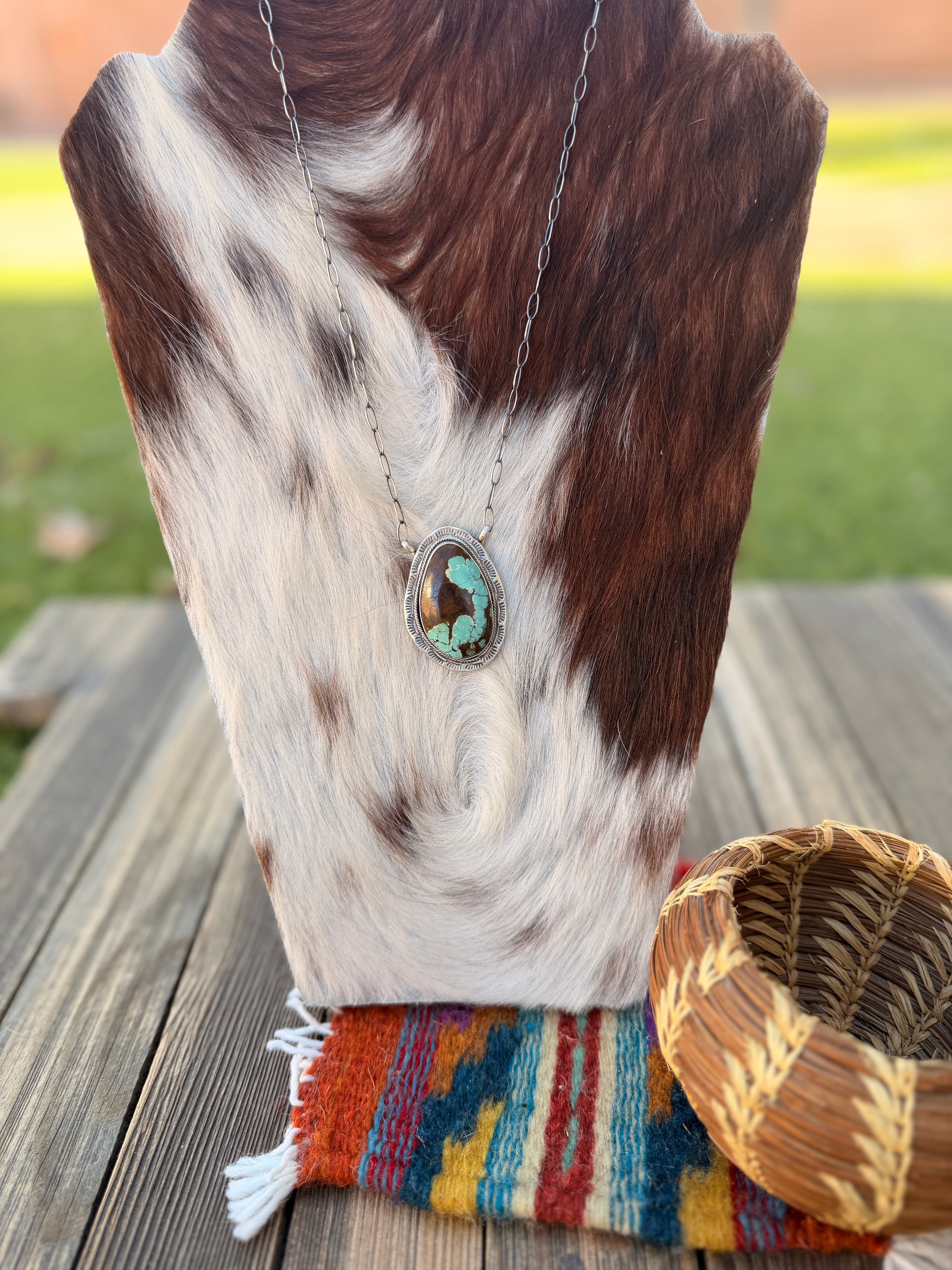 Handcrafted Number 8 Turquoise & Sterling Silver Necklace by Daniel Benally