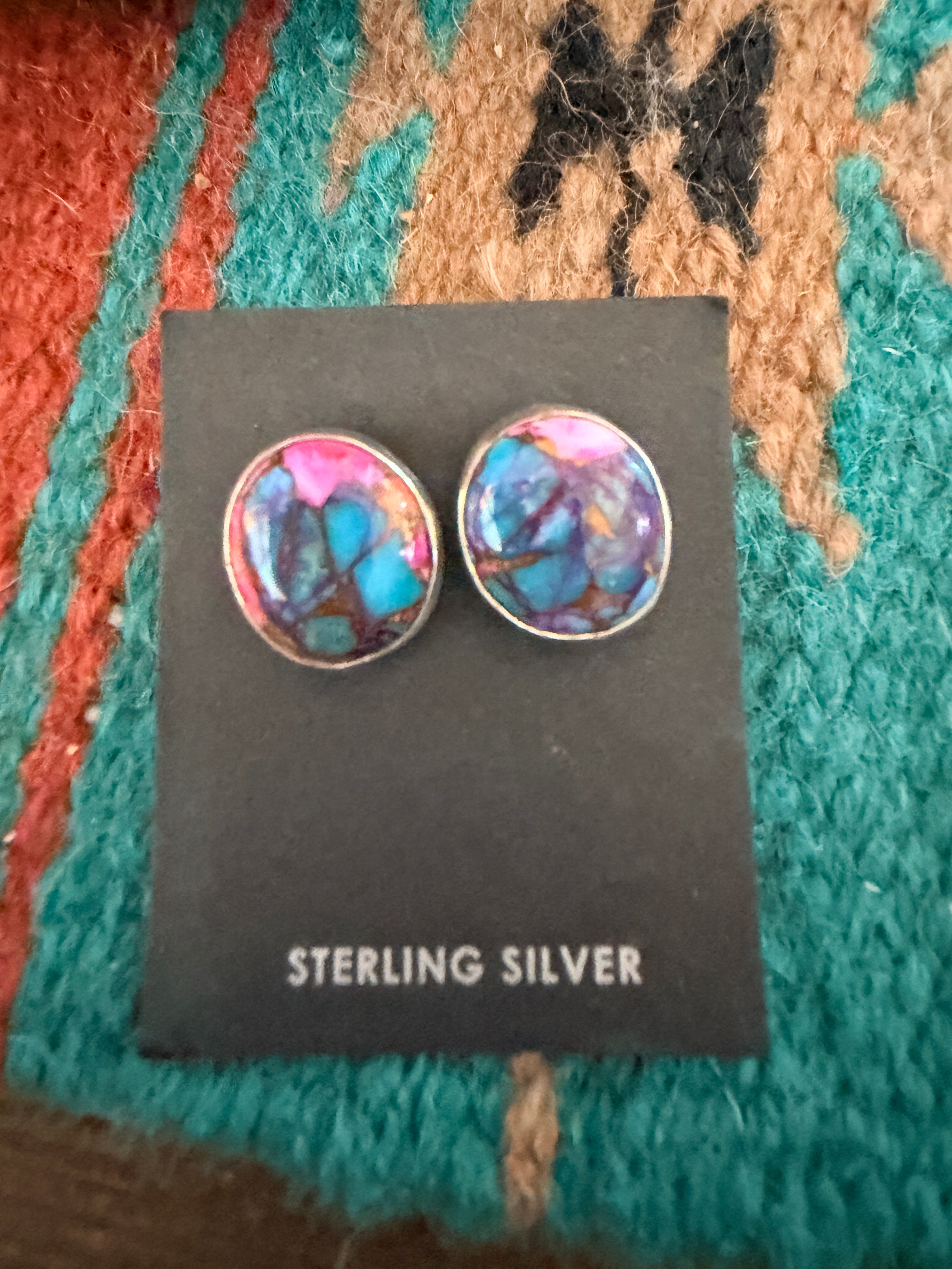 Handcrafted Pink Dream Mojave and Sterling Silver Stud Earrings