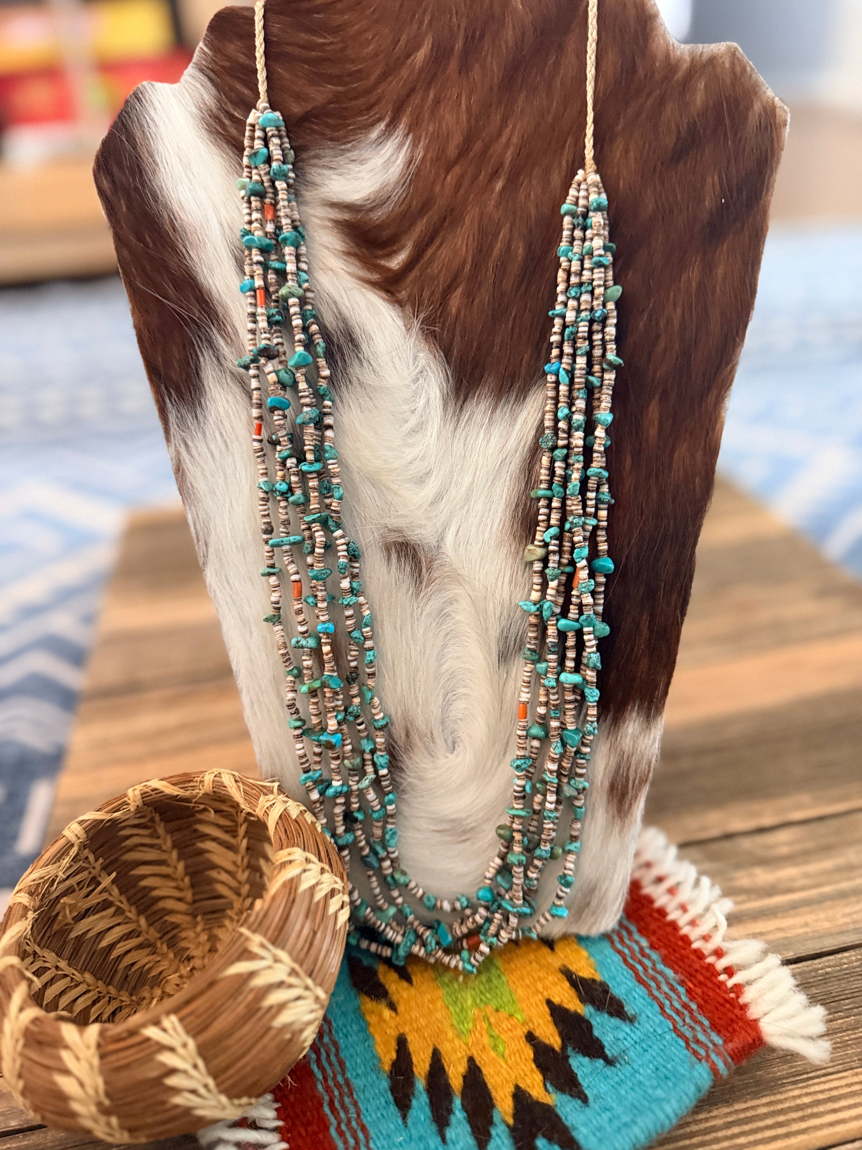Old Pawn Handcrafted Turquoise & Heishi Shell Beaded 30” Necklace