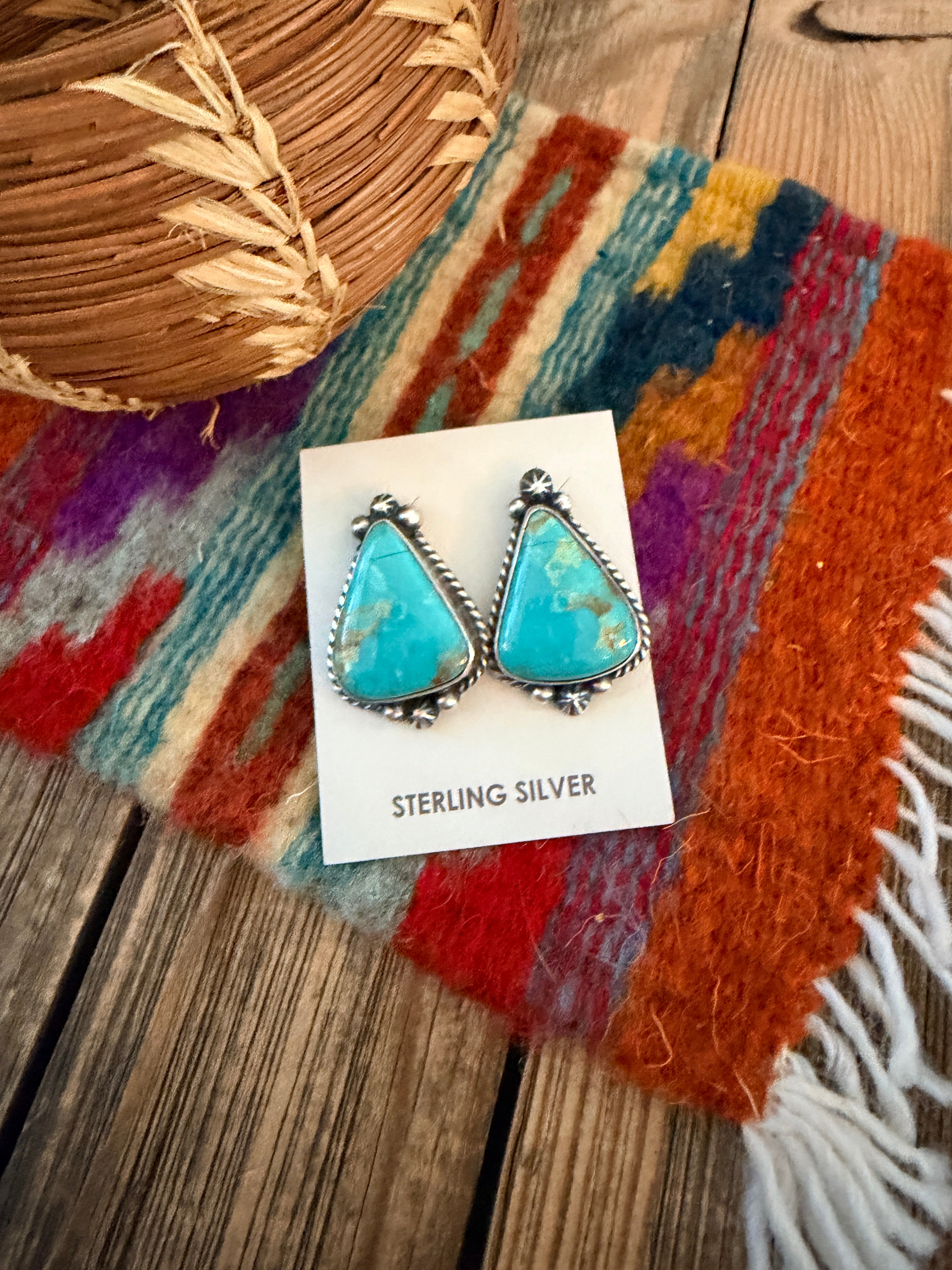 Handcrafted Turquoise & Sterling Silver Post Earrings