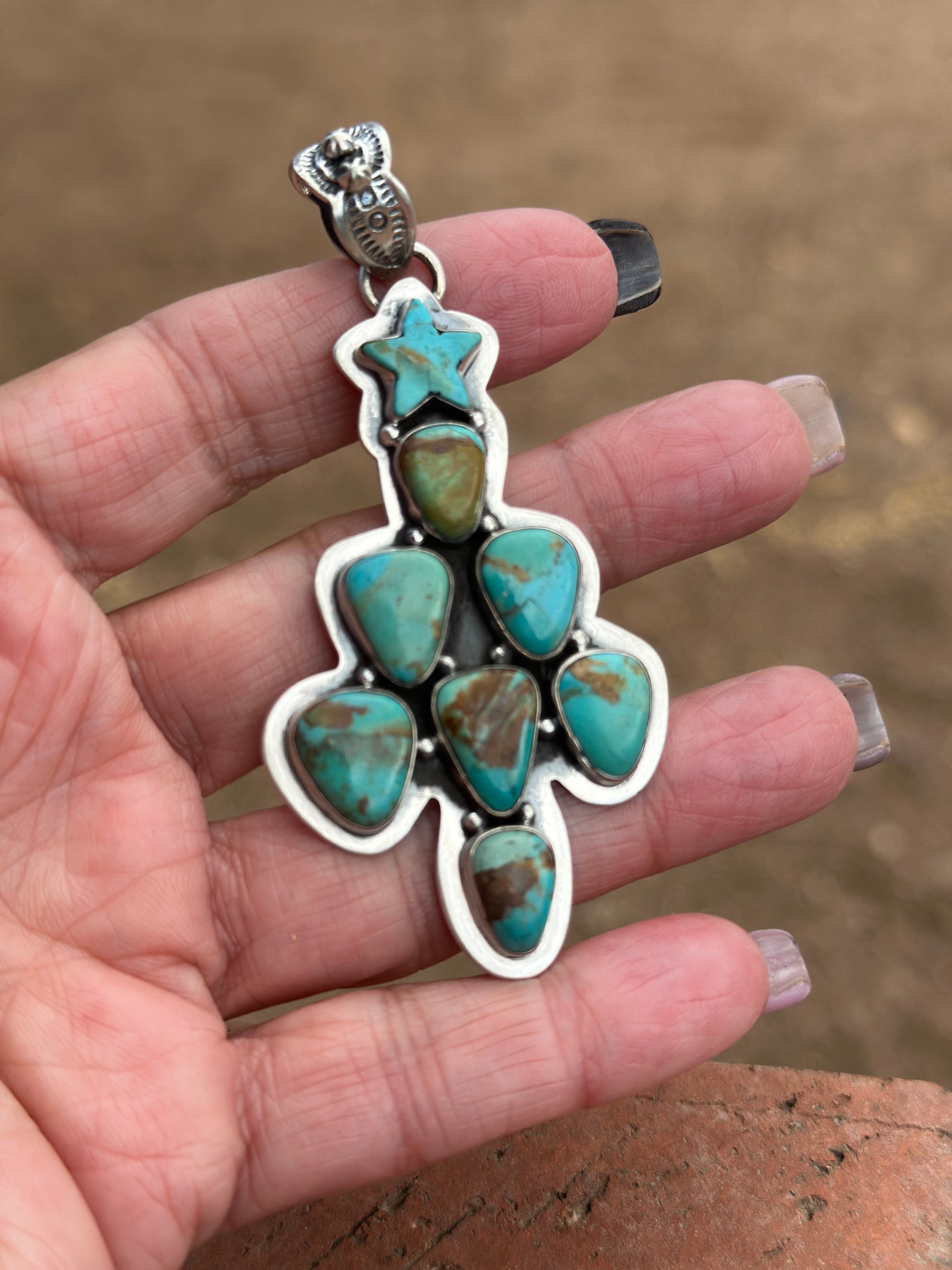 Handmade Sterling Silver  & Turquoise Christmas Tree Pendant