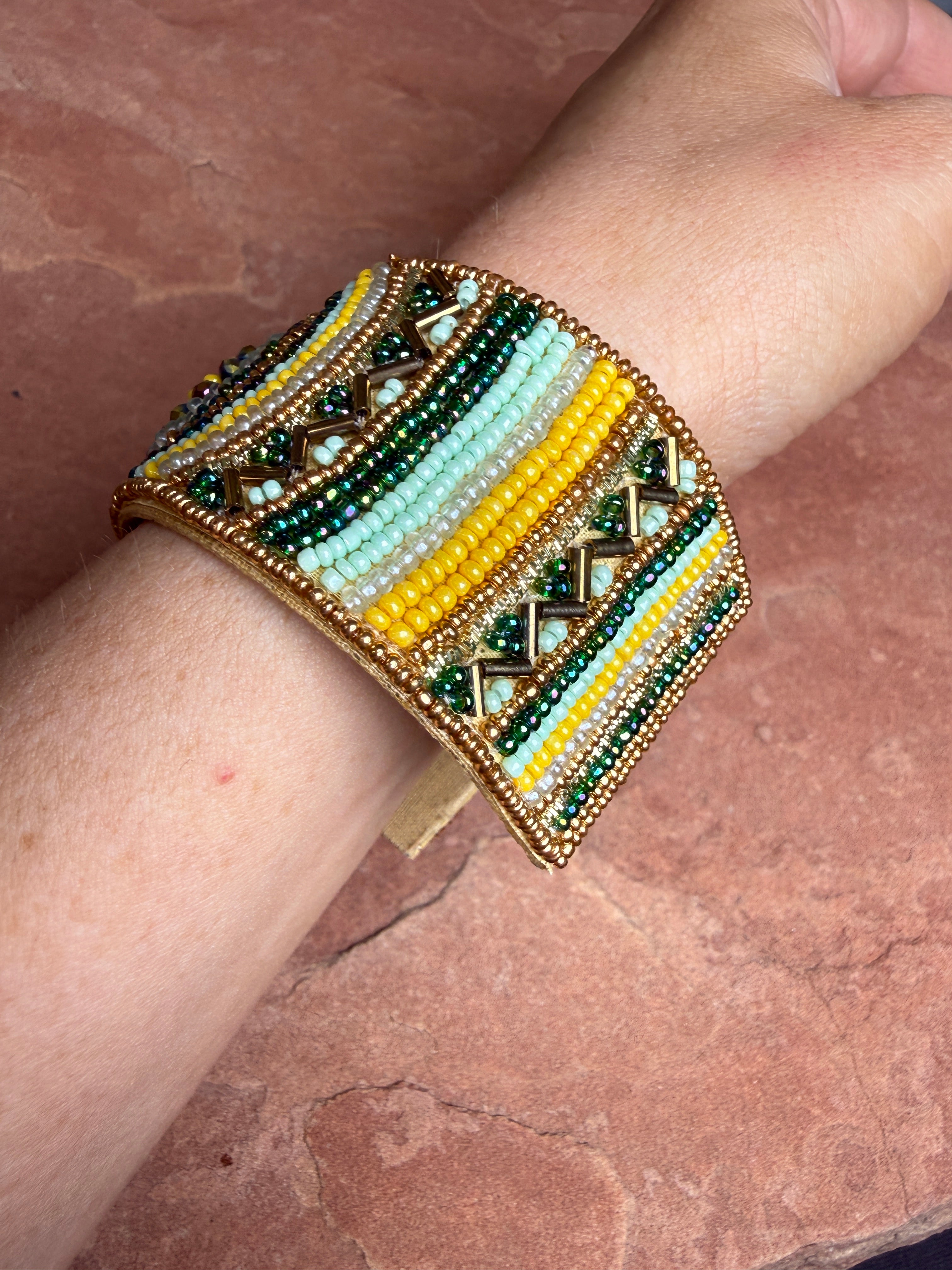 “The Golden Collection” Handmade Beaded Cuff Bracelet