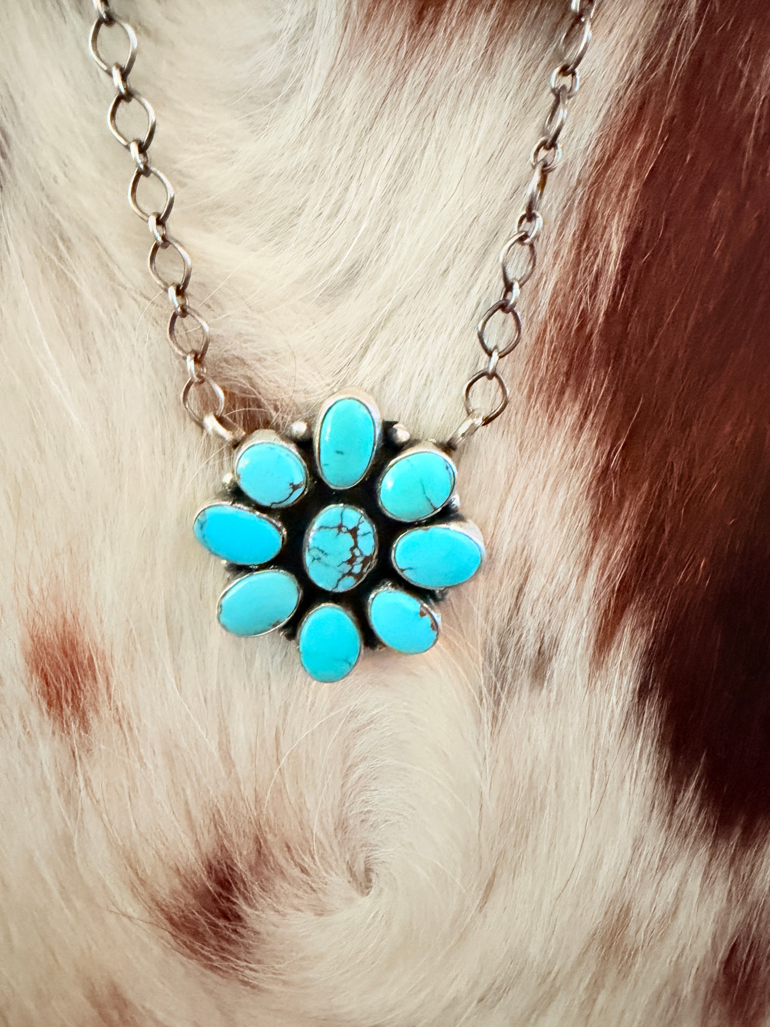 Handcrafted Turquoise & Sterling Silver Cluster Necklace by Ella Peter