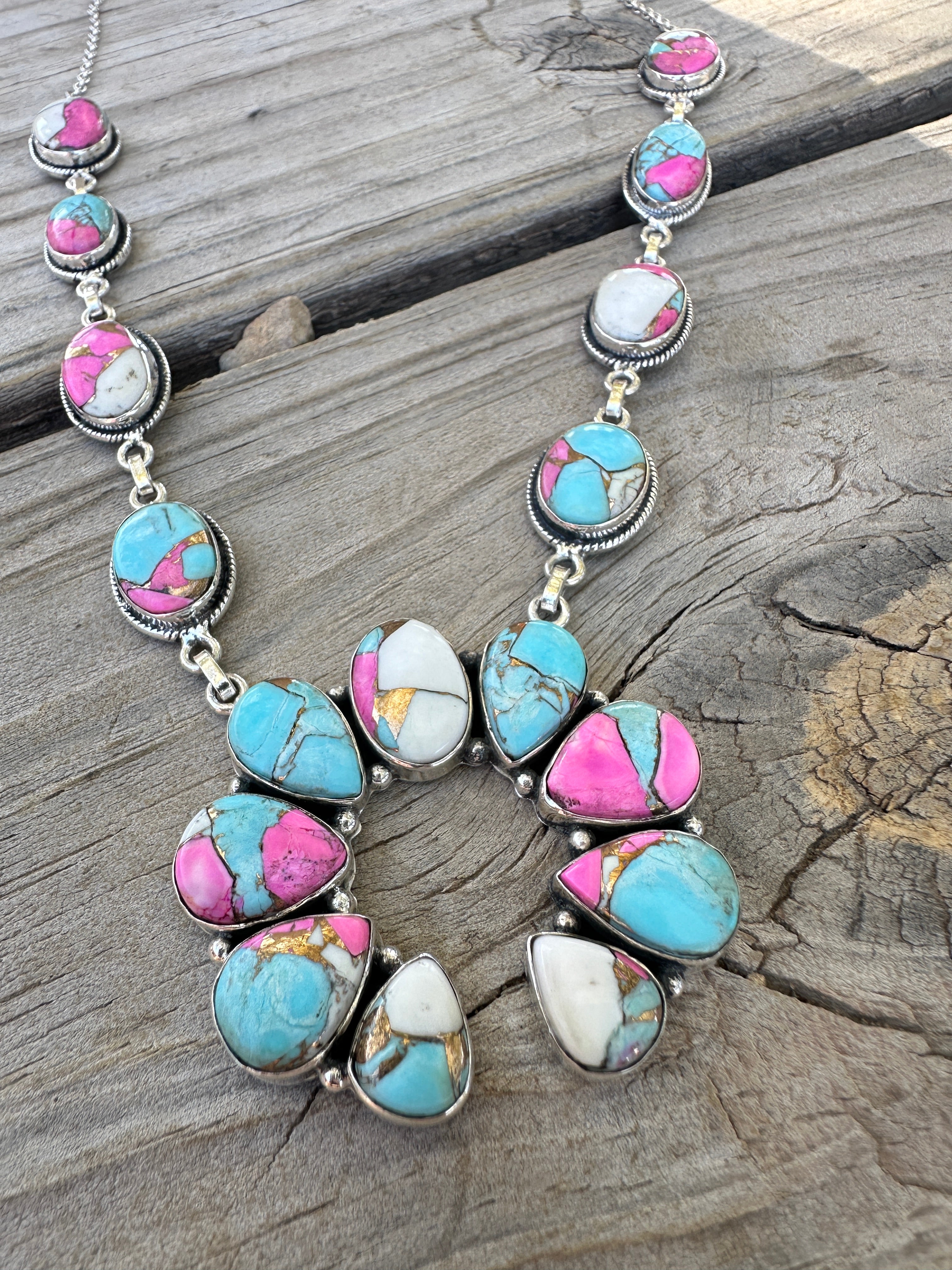 Handmade Cotton Candy Sterling Silver Naja Necklace