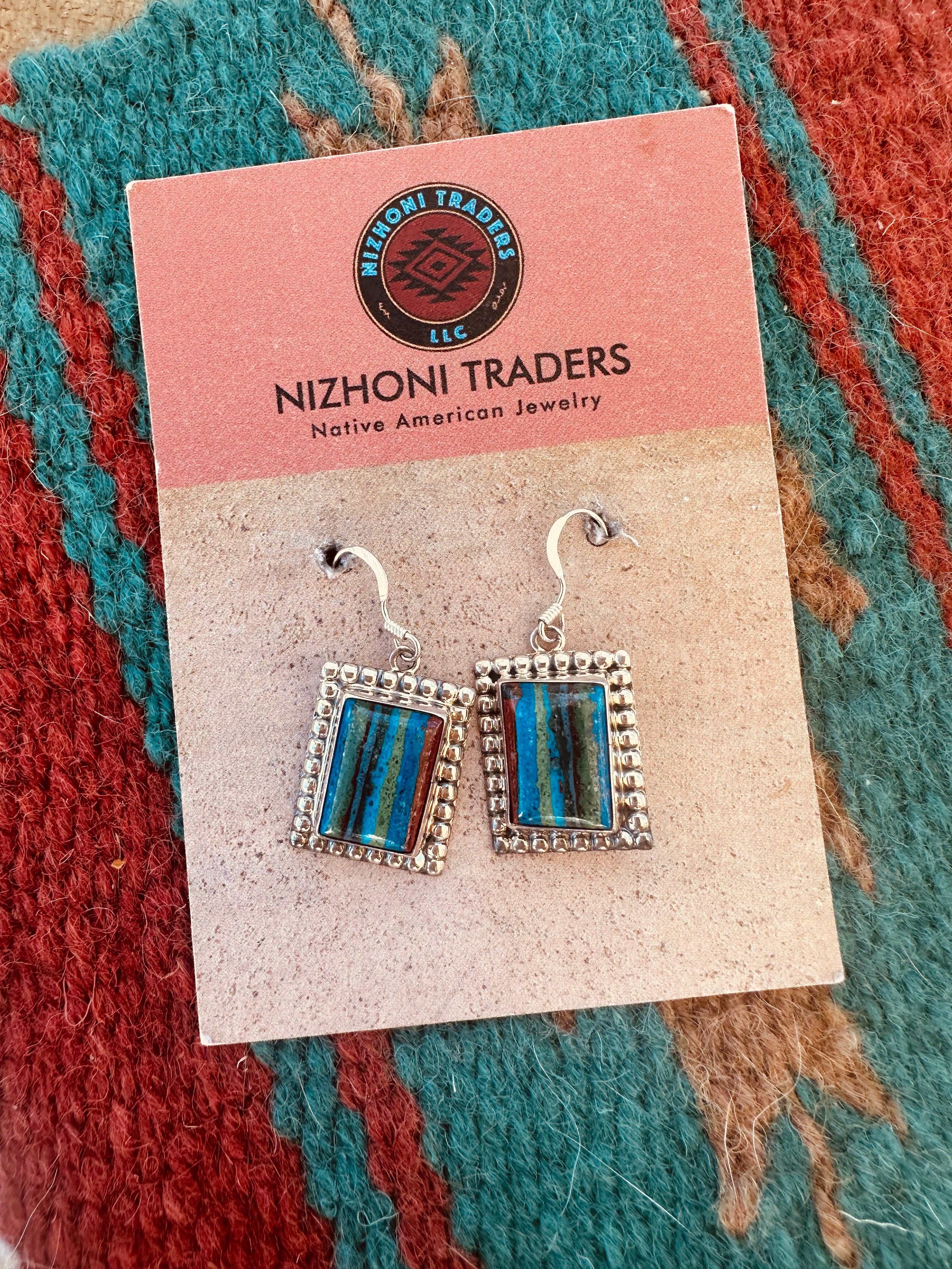 Navajo Rainbow Calsilica & Sterling Silver Dangle Earrings