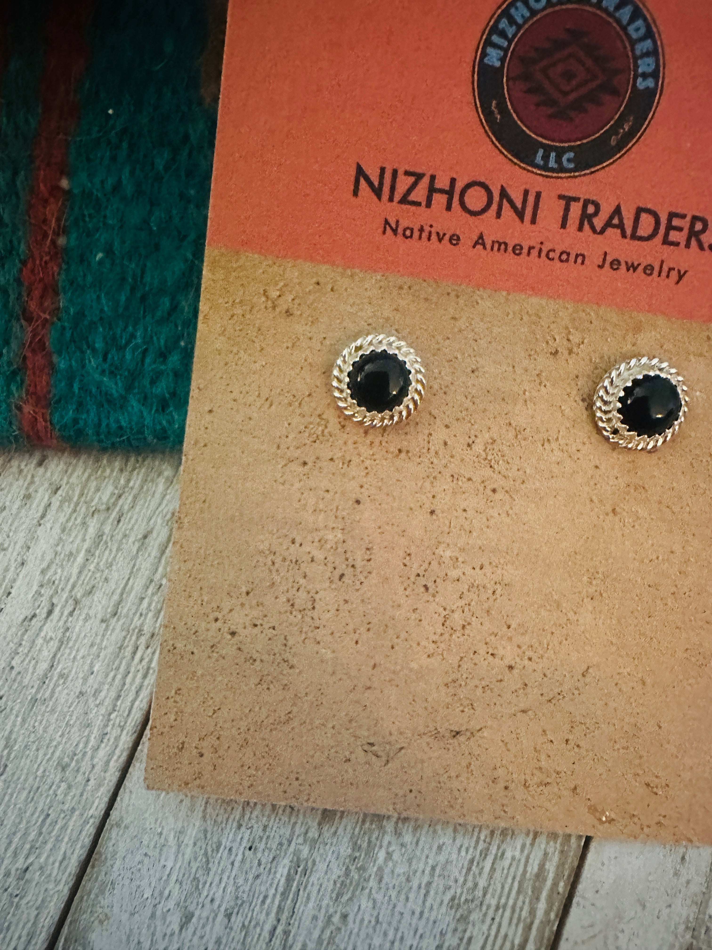 Navajo Onyx and Sterling Silver Stud Earrings