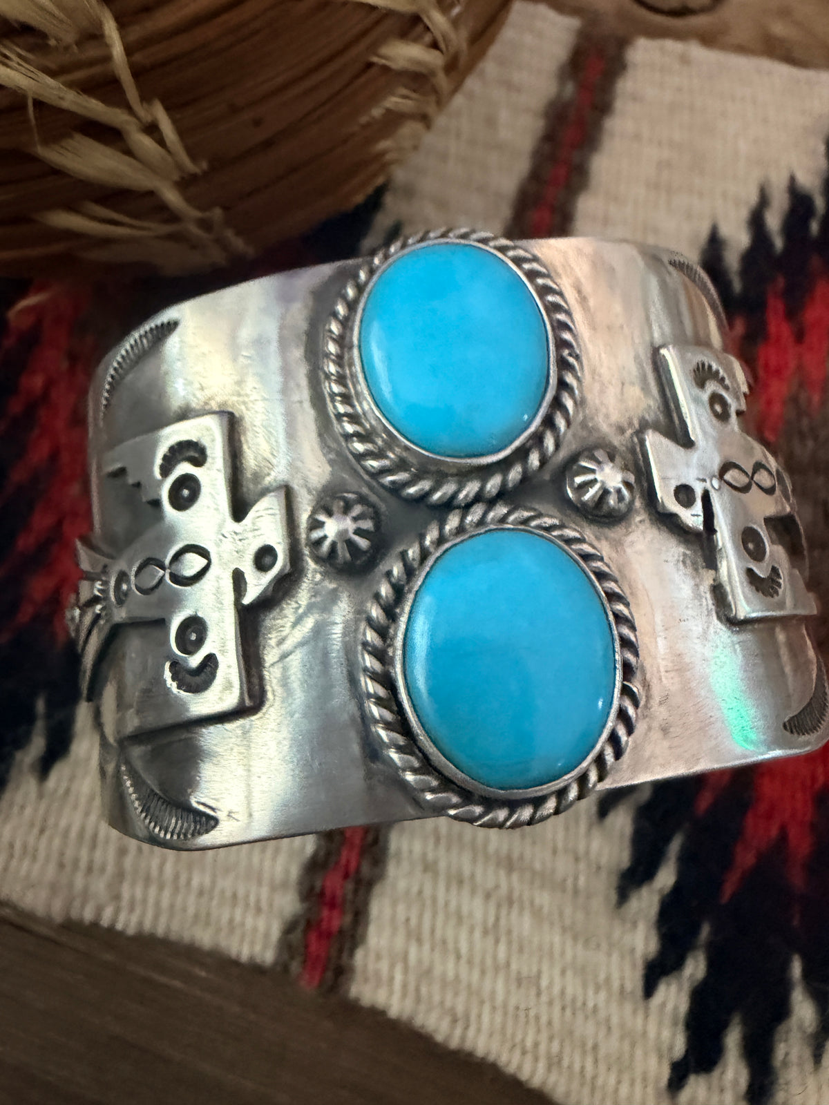 Handcrafted Turquoise & Sterling Silver Cuff Bracelet by Larry Kaye