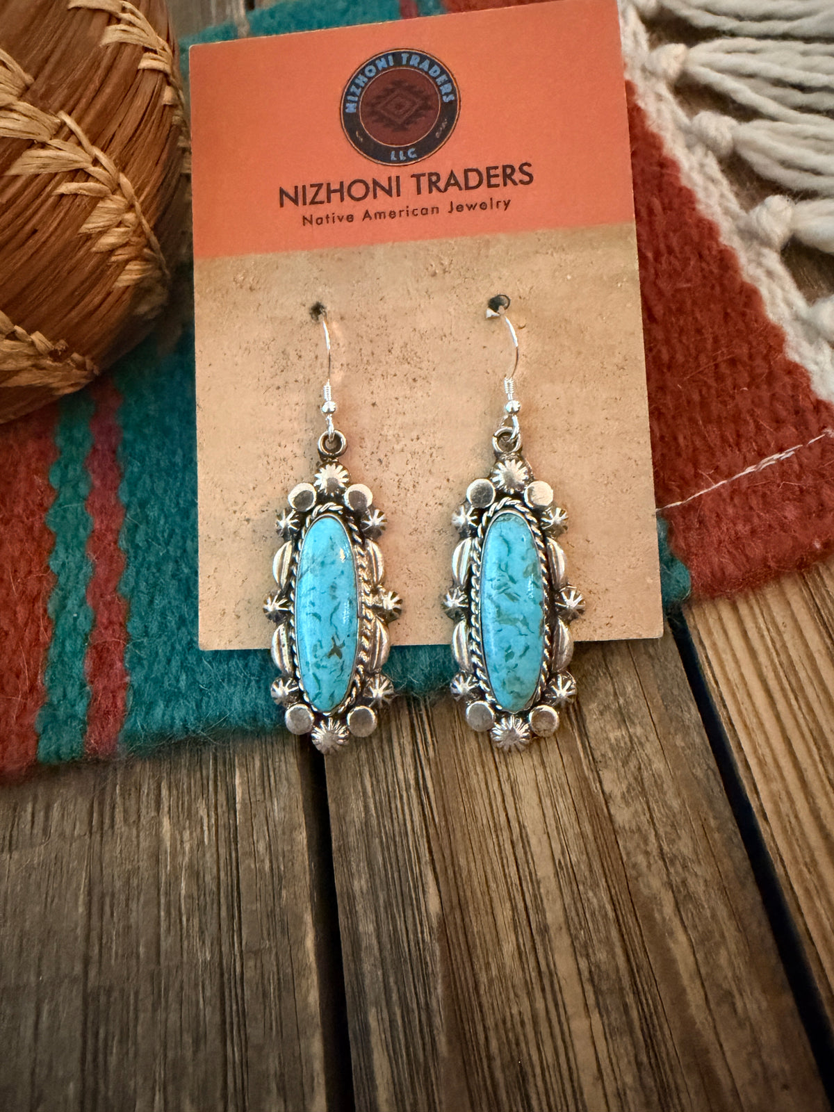 Old Pawn Handcrafted Sterling Silver & Turquoise Dangle Earrings